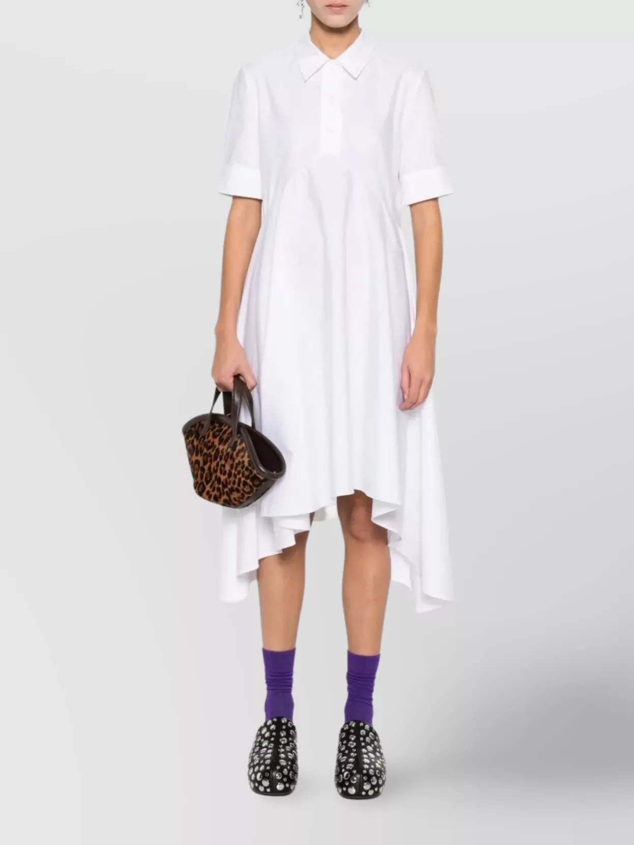 Marni Asymmetrical Cotton Dress Featuring Gathered Detail In White