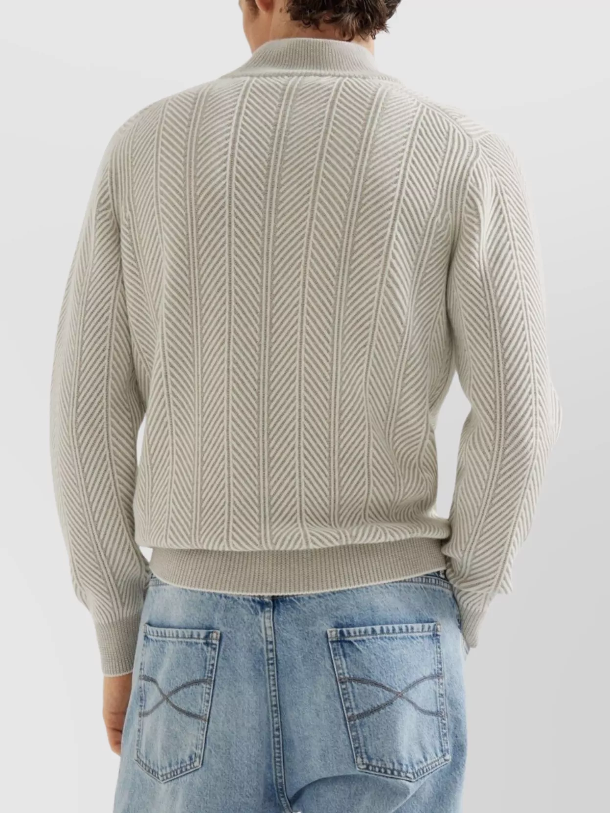 Brunello Cucinelli Textured Half-Zip High Collar Sweater
