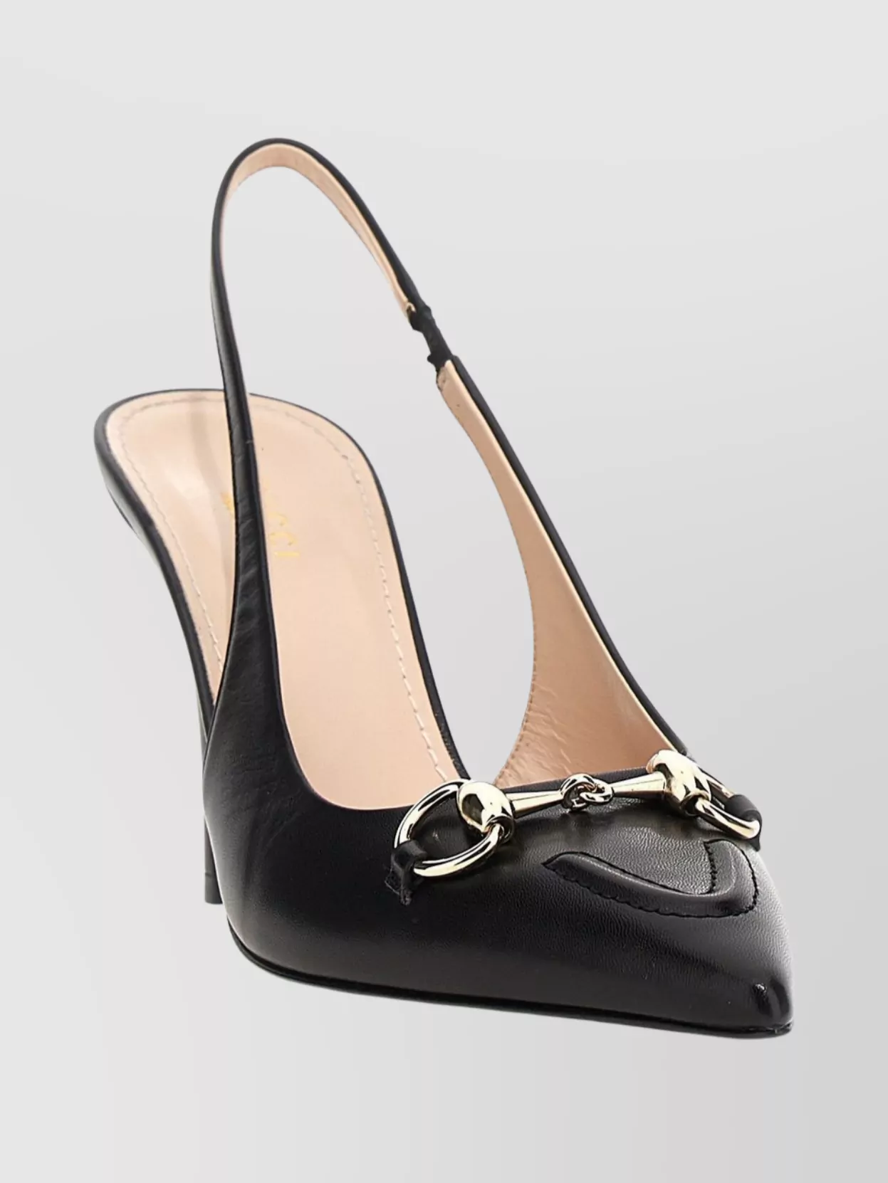Gucci Slingback With Pointed Toe And Gold Hardware In Black