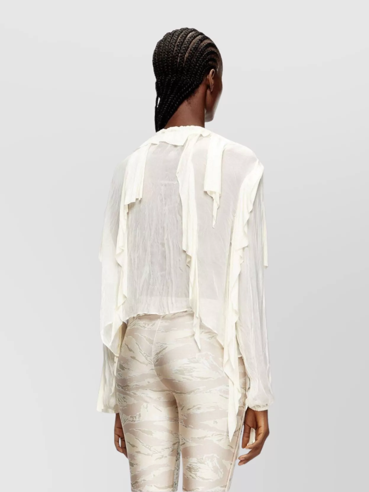 Diesel Lightweight Long Sleeve Sheer Ruffled Top