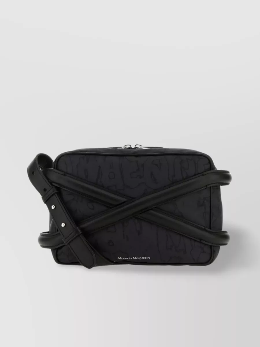 Shop Alexander Mcqueen Crossbody Bag Nylon Leather Strap In Black
