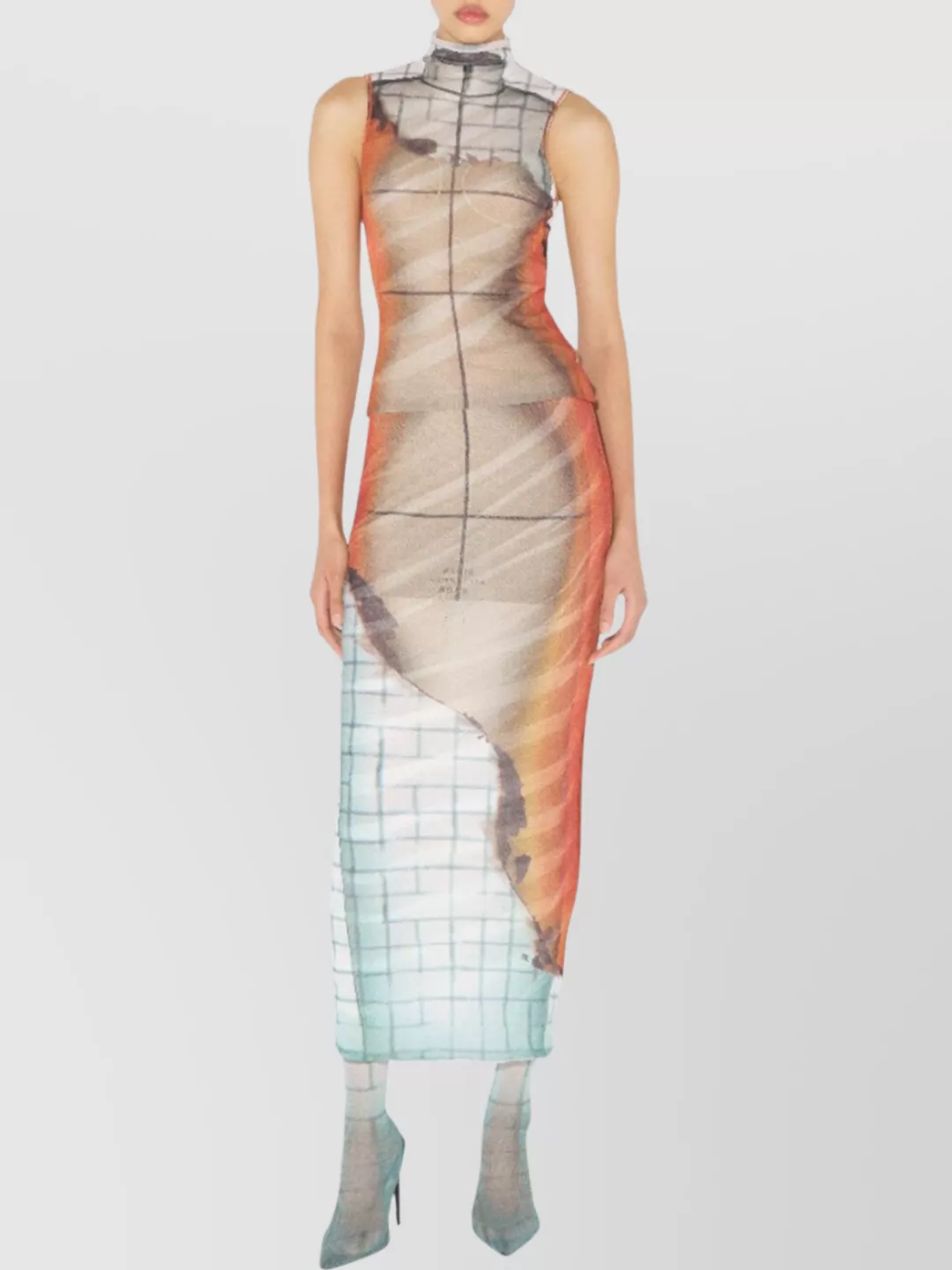 Jean Paul Gaultier Printed Tulle The Fire Tank Top In Orange