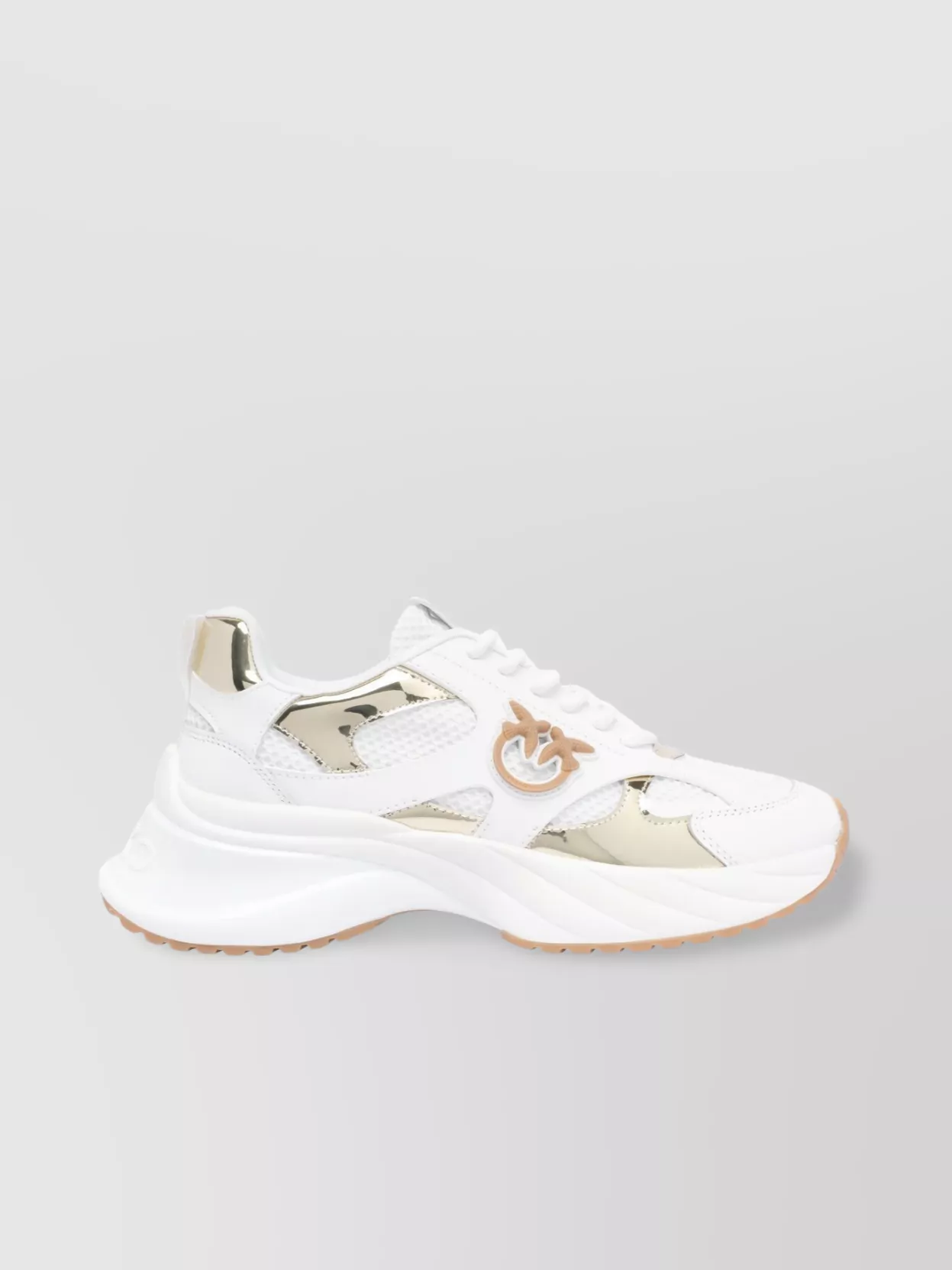Pinko Chunky Sole Leather Sneakers Mesh Panels