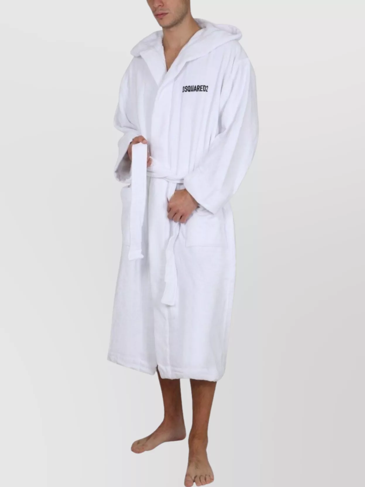 Shop Dsquared2 Logo Hooded Bathrobe With Waist Belt