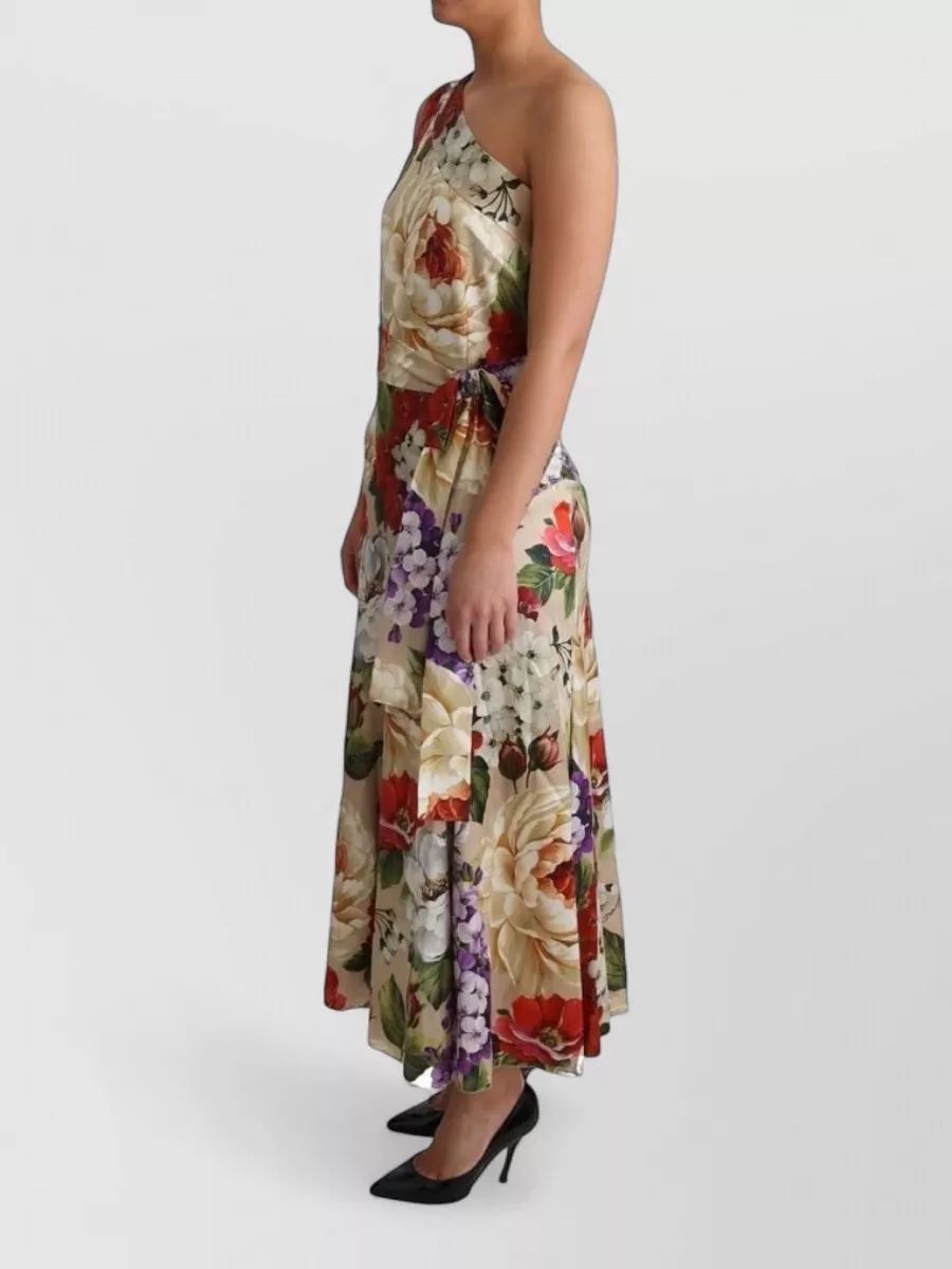 Dolce&Gabbana Silk One-Shoulder Floral-Print Maxi Dress
