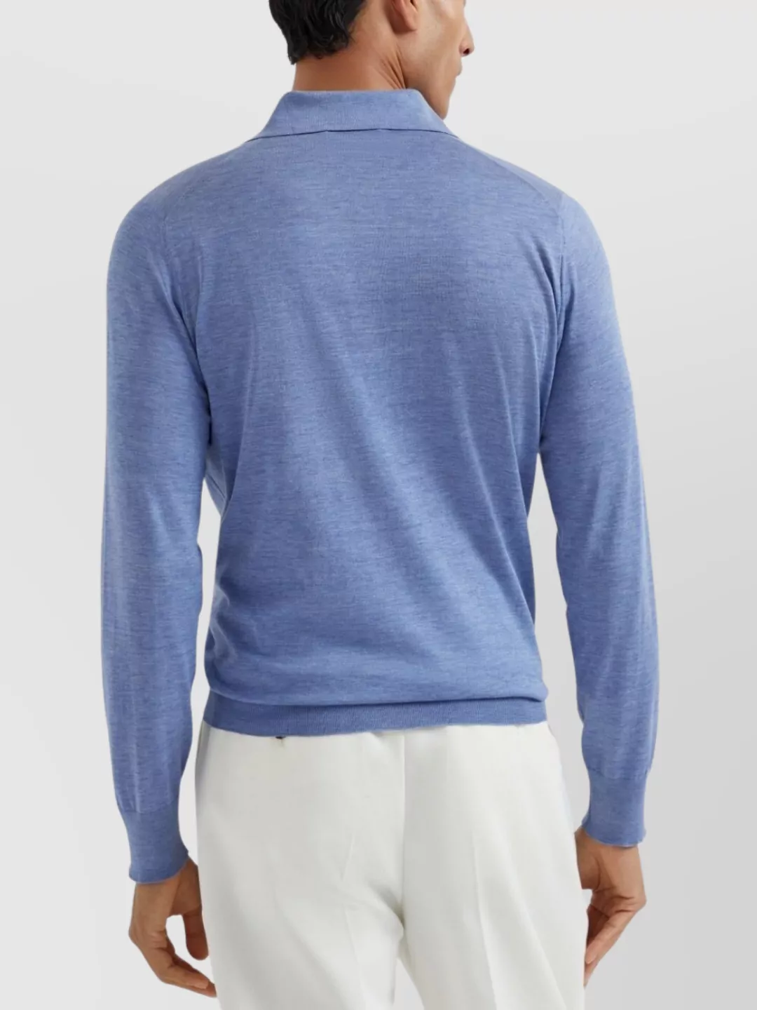 Brunello Cucinelli Long Sleeve Polo Sweater With Ribbed Cuffs And Hem