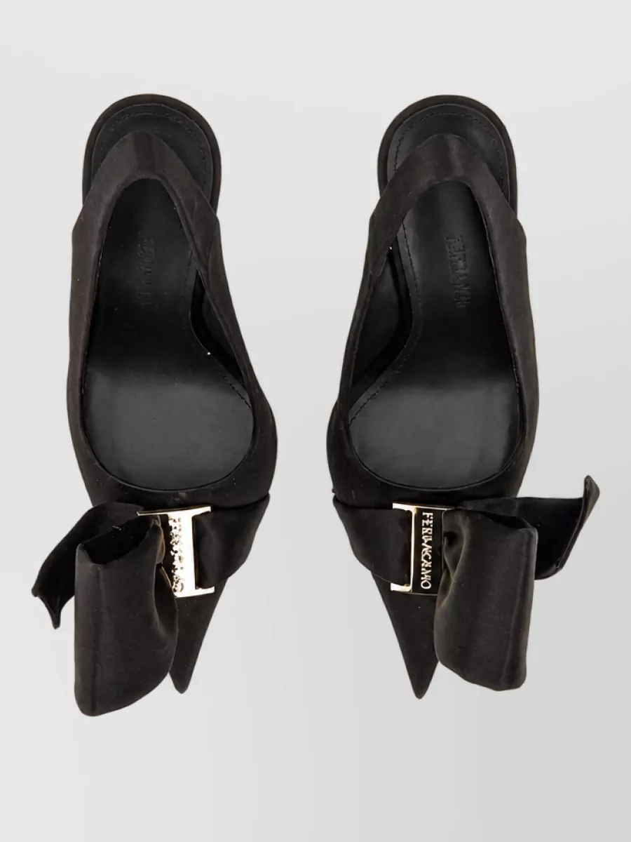 Ferragamo Silk Asymmetric Bow Mules