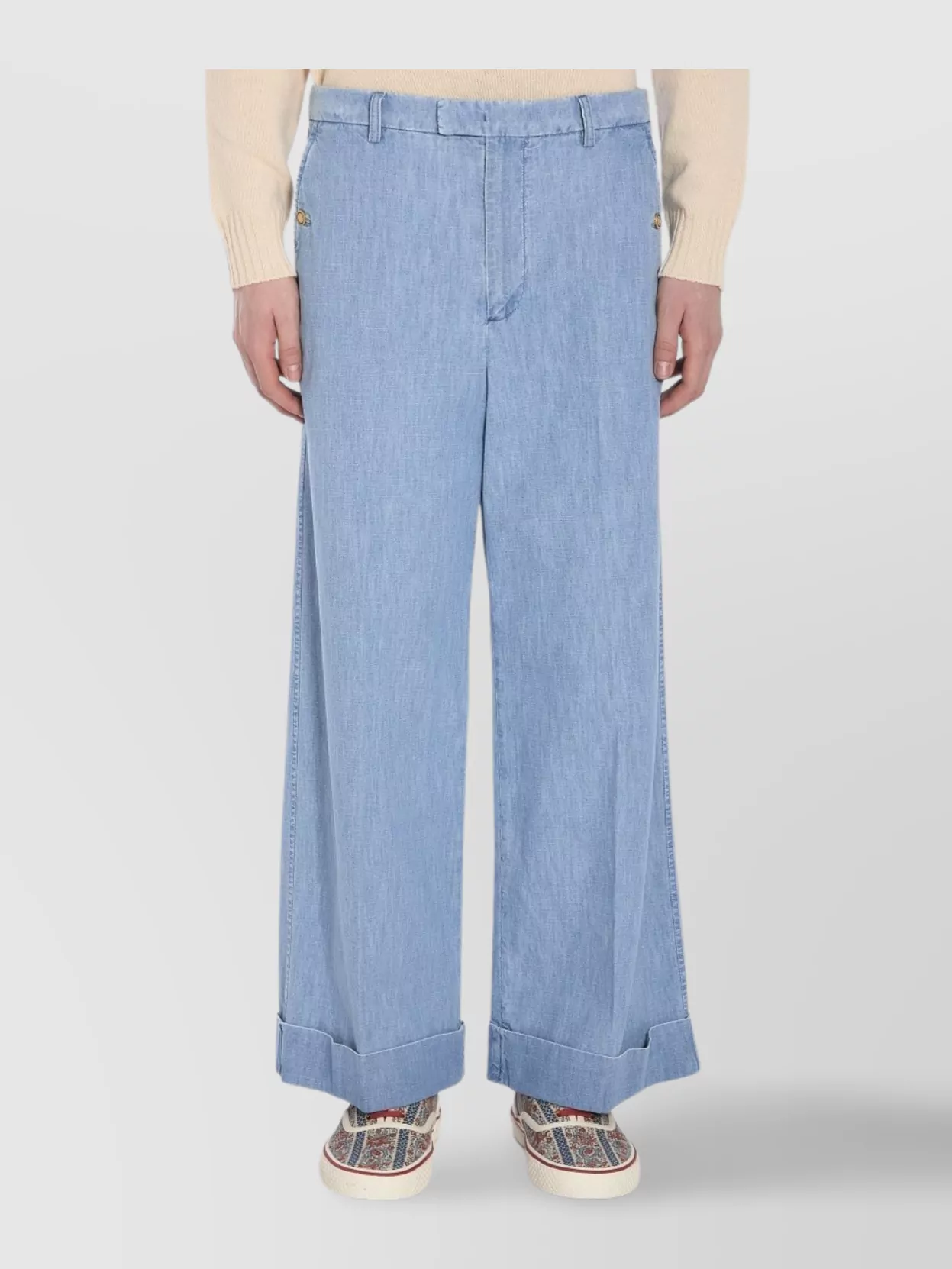 Valentino Garavani Cotton Wide-Leg Trousers Gold Button Detail