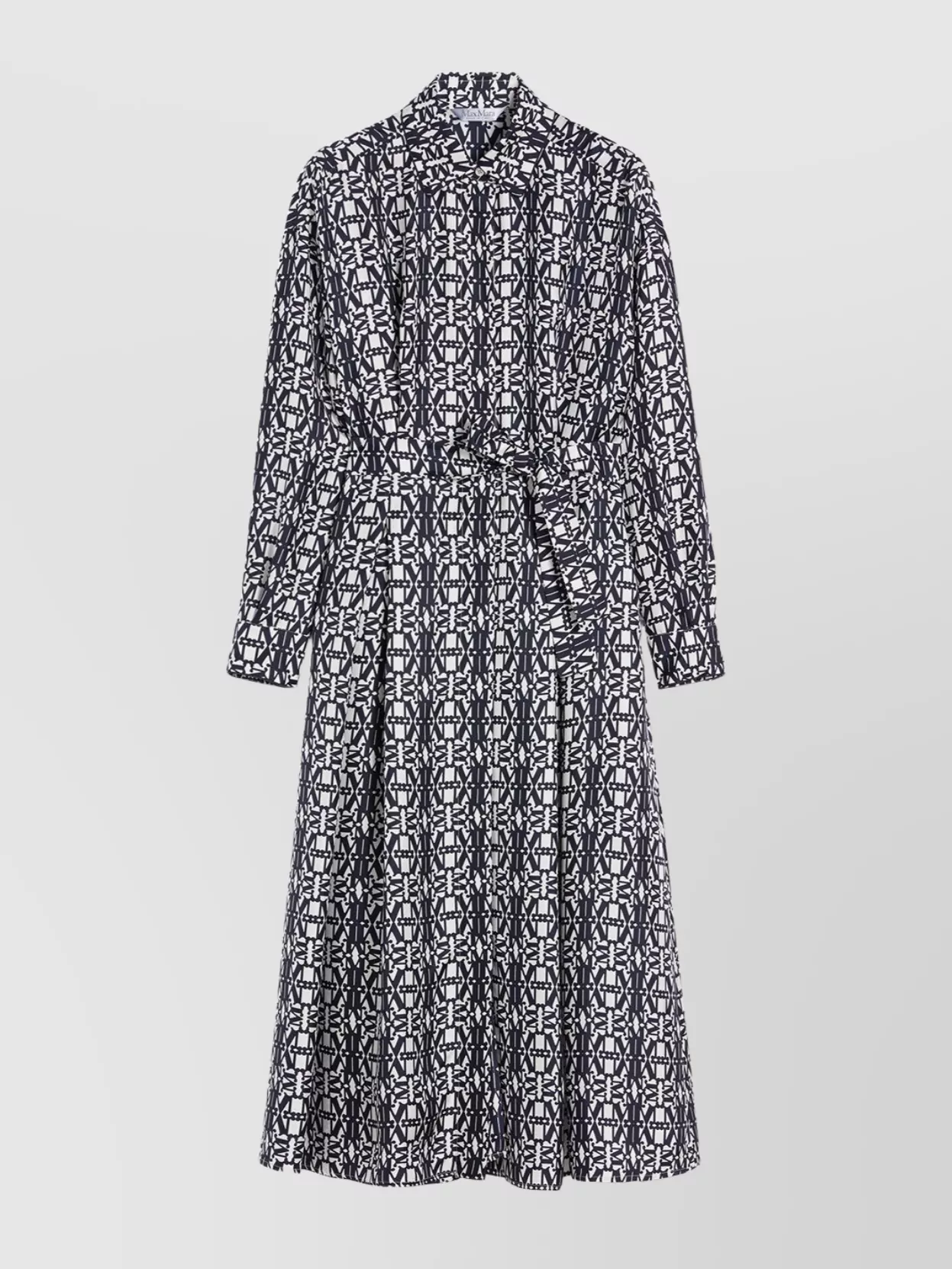 Max Mara Midi Dress With Long Sleeves And Belt In Multi