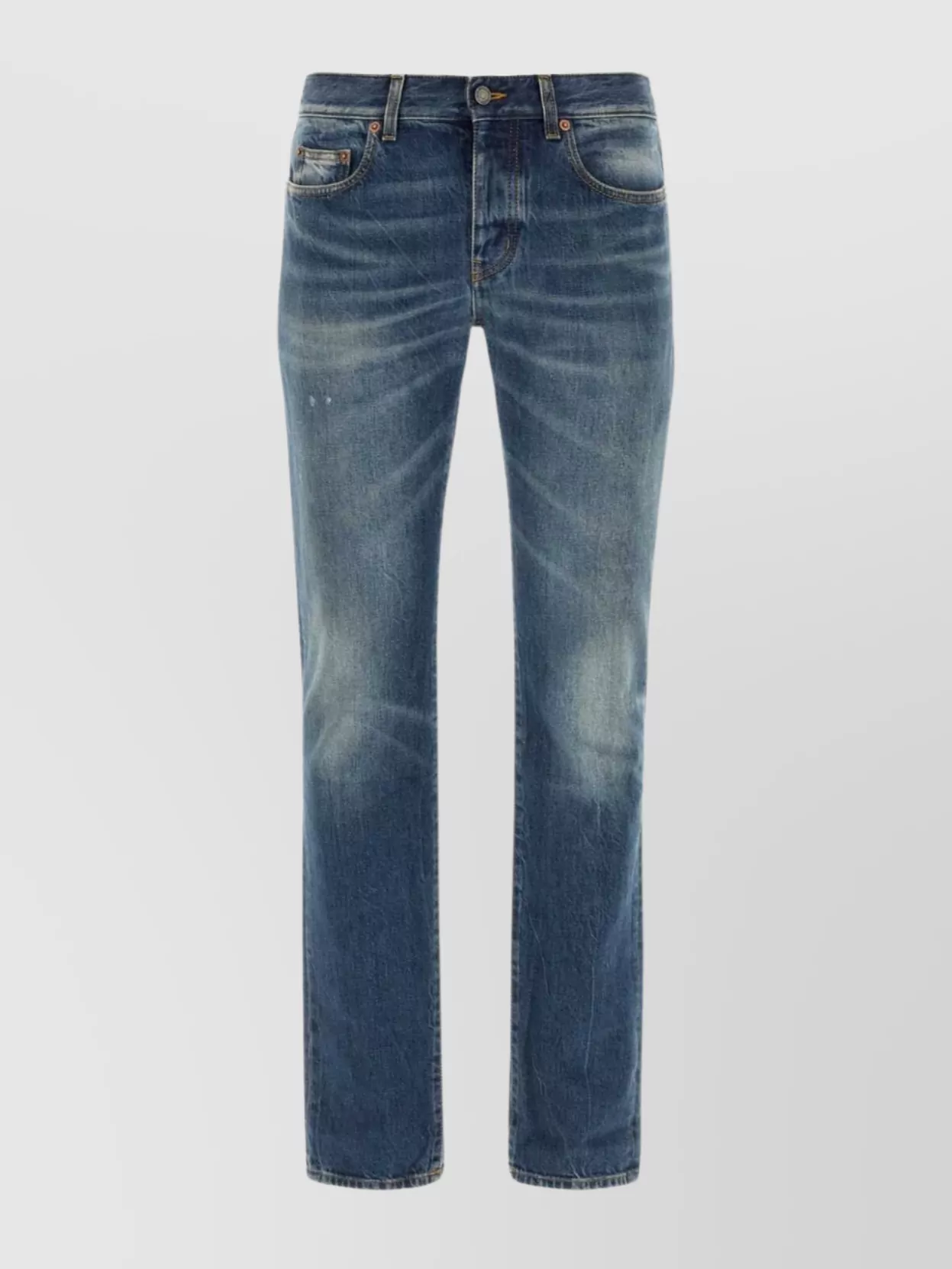 Shop Saint Laurent Denim Jeans With Back Pockets And Contrast Stitching
