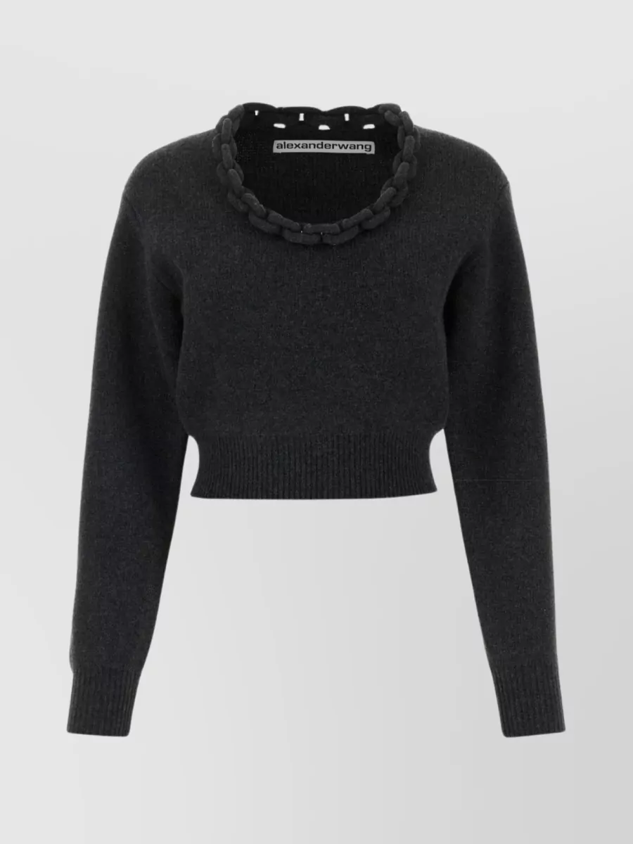 Shop Alexander Wang Sweater In Wool Blend With Unique Back And Front Embellishments In Black