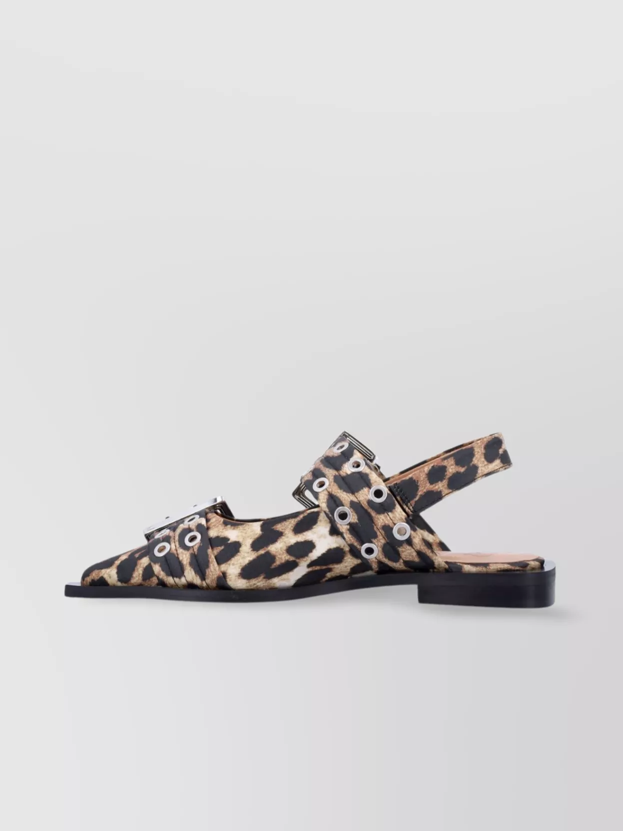 Ganni Multicolor Ballet Shoes With Double Buckle And All-over Leopard Print