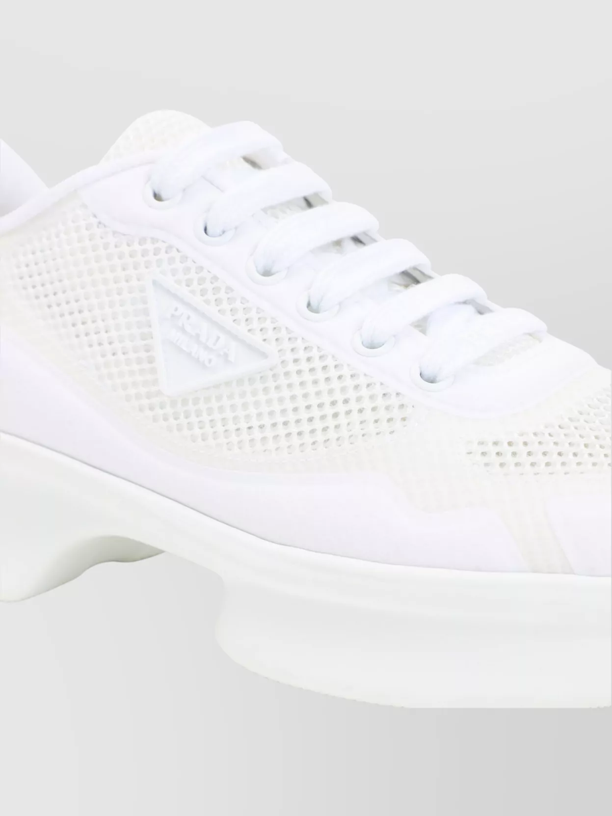 Prada Almond Toe Lace-Up Rubber Sole Sneakers