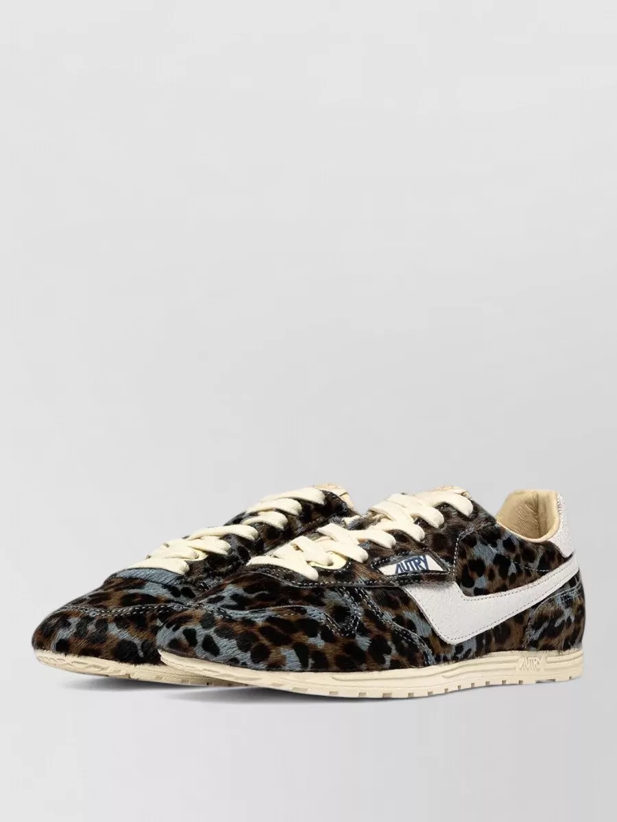 Autry leather leopard pony hair lace-up sneakers