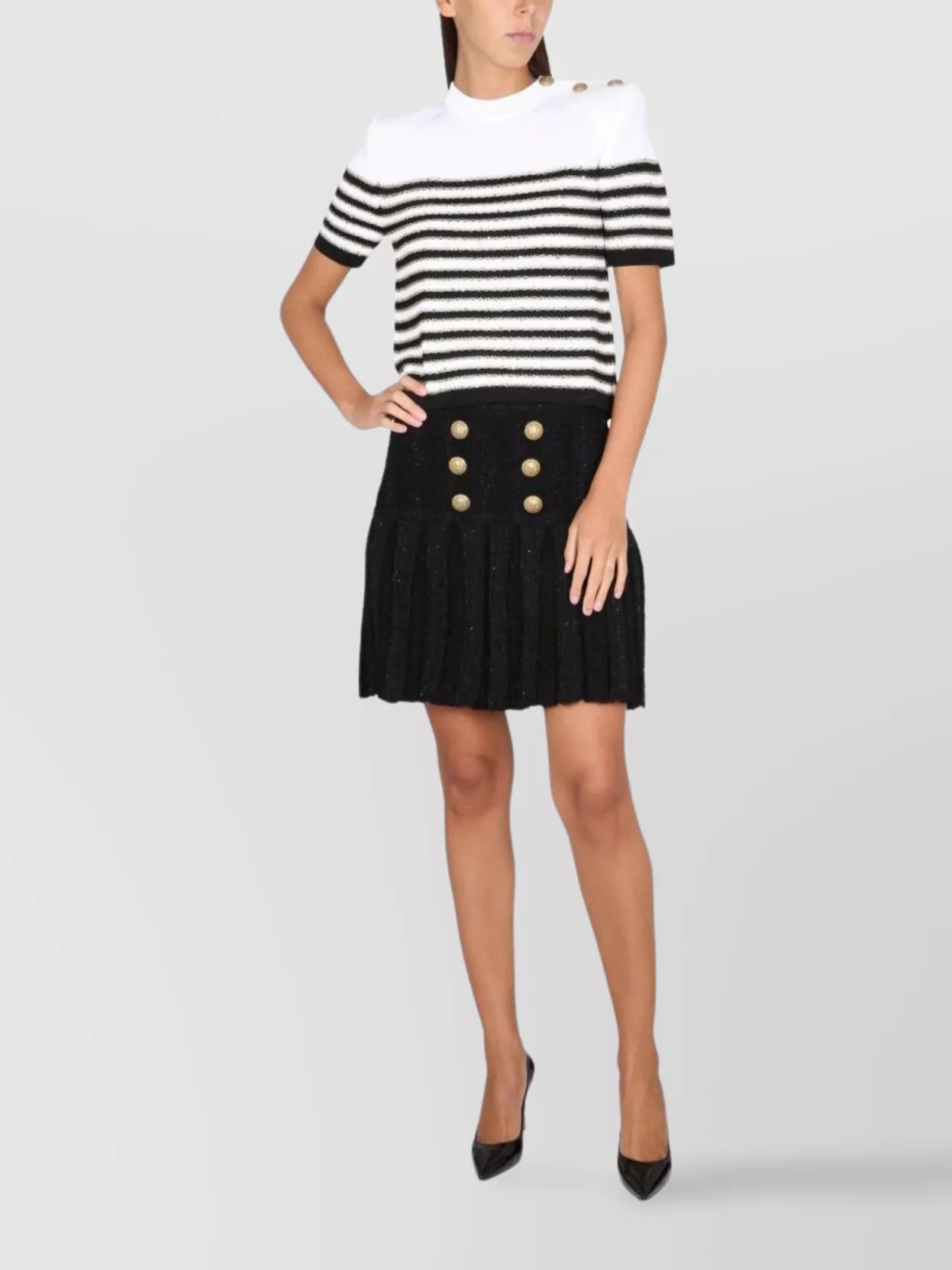 Balmain Pleated Skirt With Pinecones And Gold Buttons