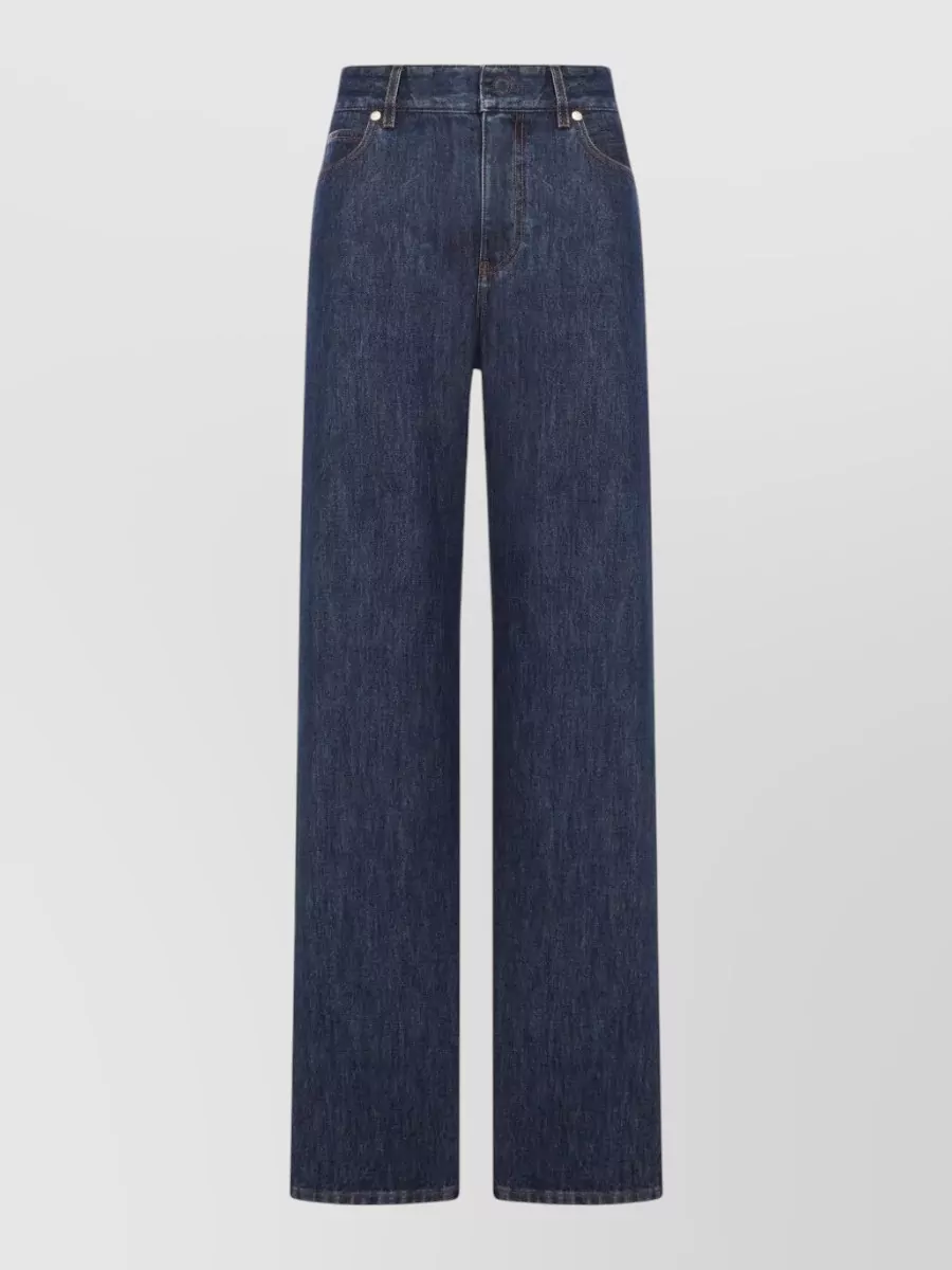 Fendi High-waisted And Straight Leg Five-pocket Jeans Clothing In Blue