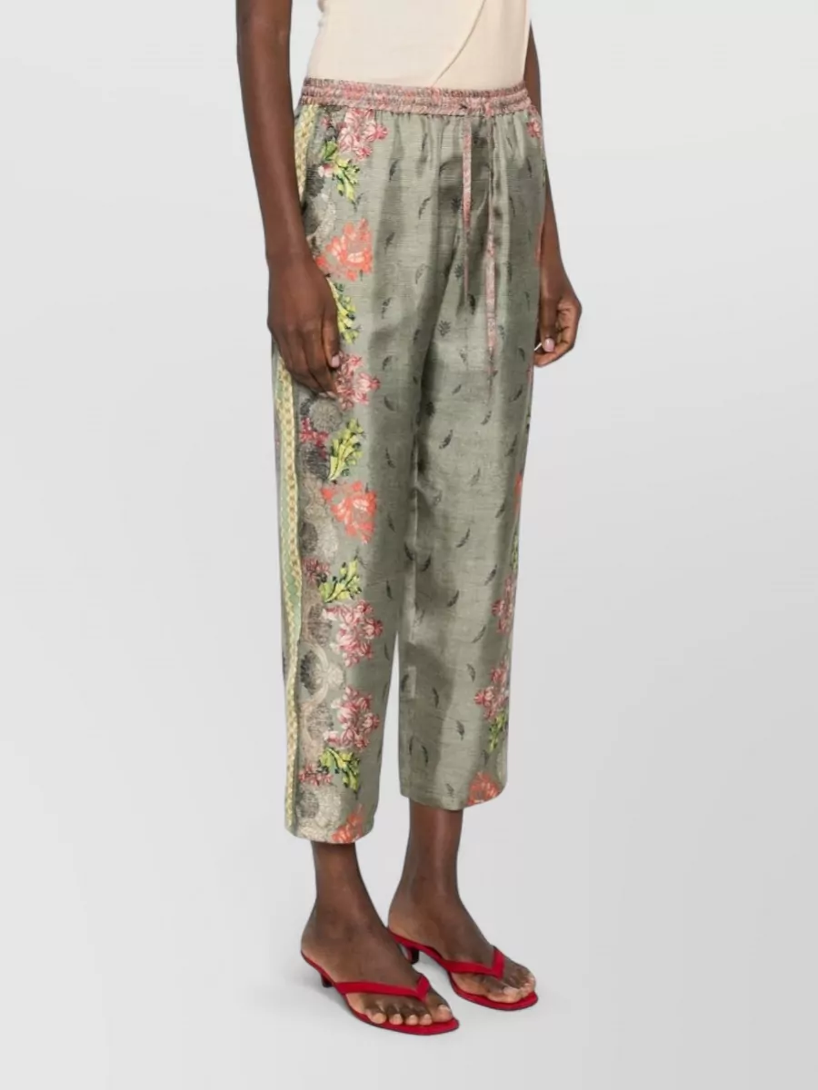 Pierre Louise Mascia Silk Trousers Cropped Length Floral Stripes
