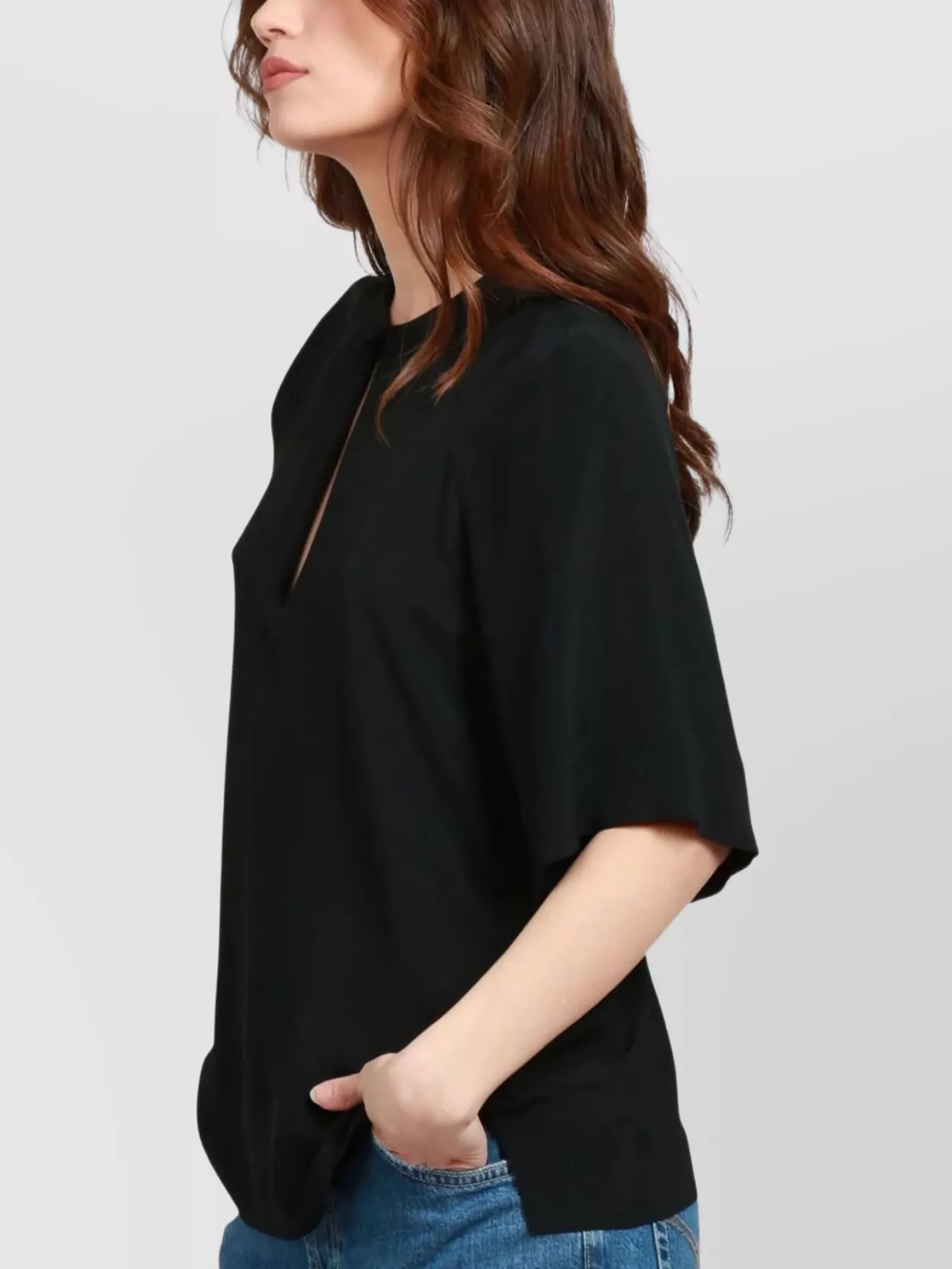 Semicouture Keyhole Short Sleeve Relaxed Fit Top