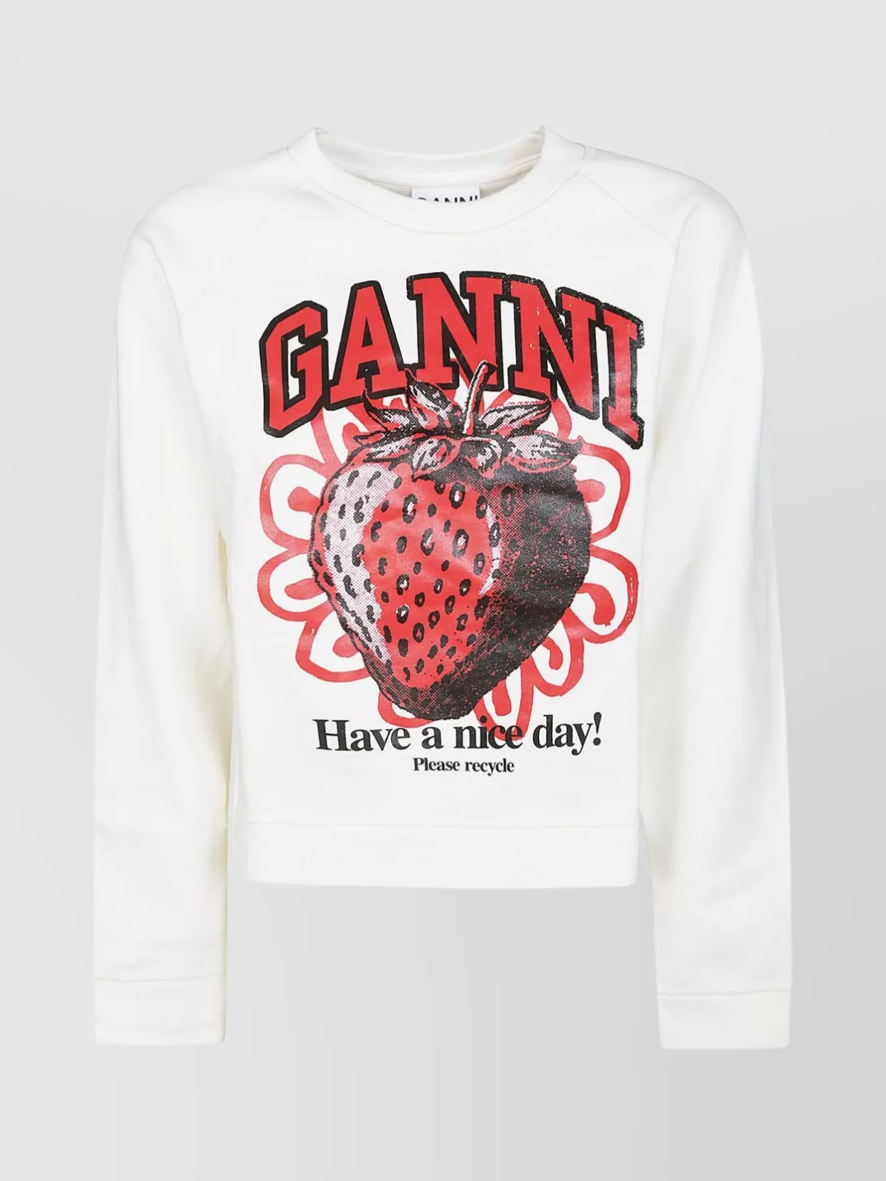 Shop Ganni Raglan Strawberry Logo Sweater