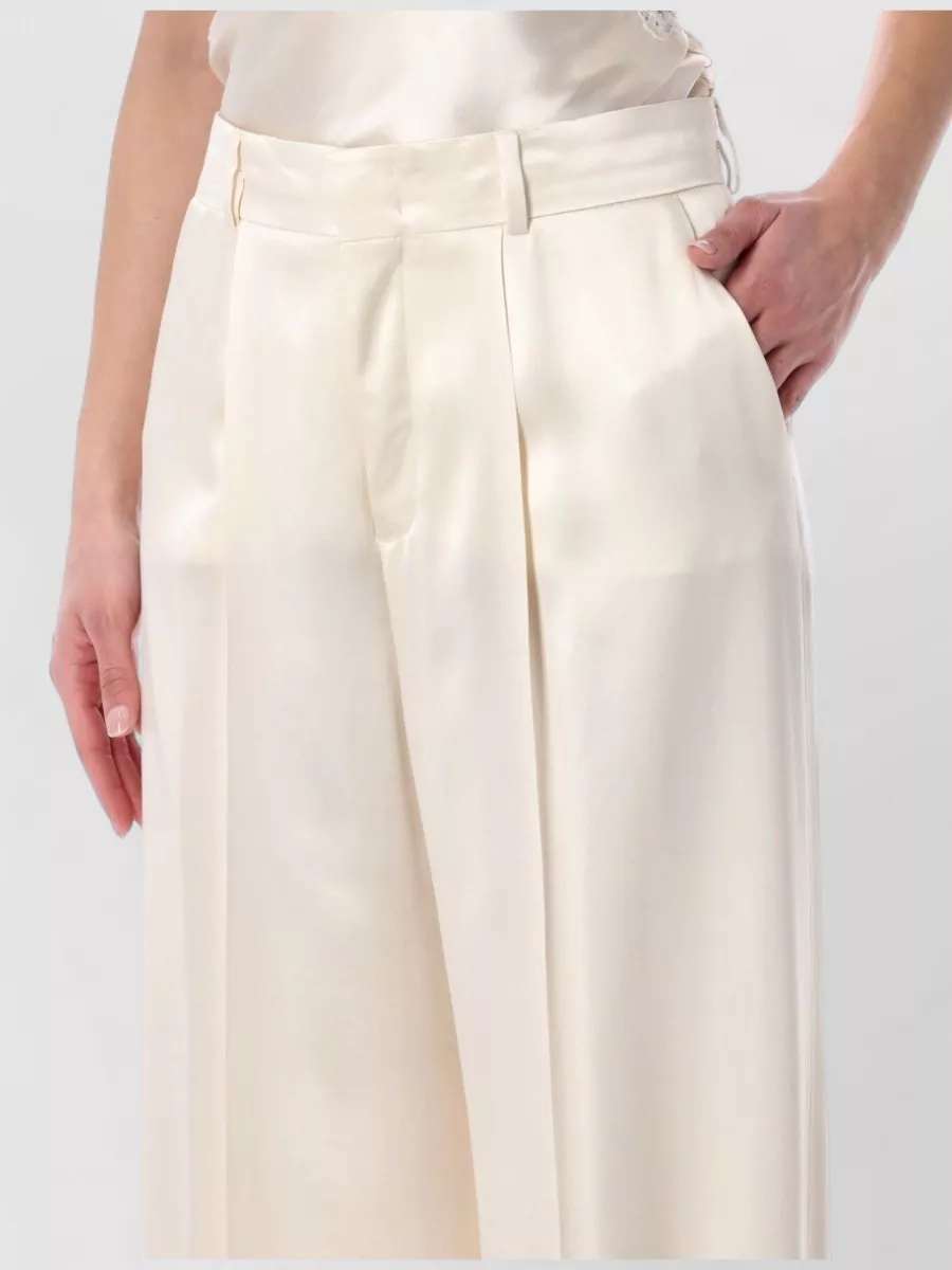 Alberta Ferretti Satin Trousers Belt Loops Pleats Wide Leg