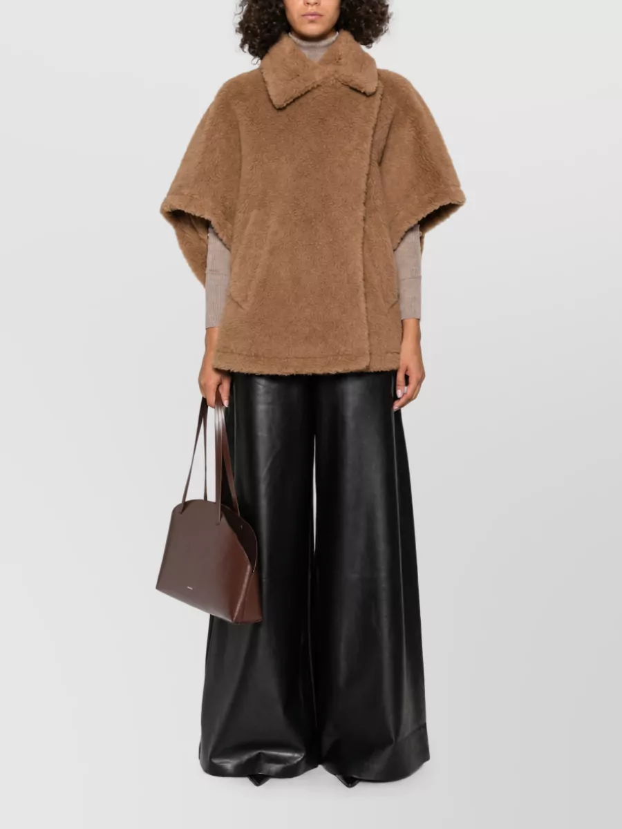 Max Mara Camel shearling-effect cape jacket