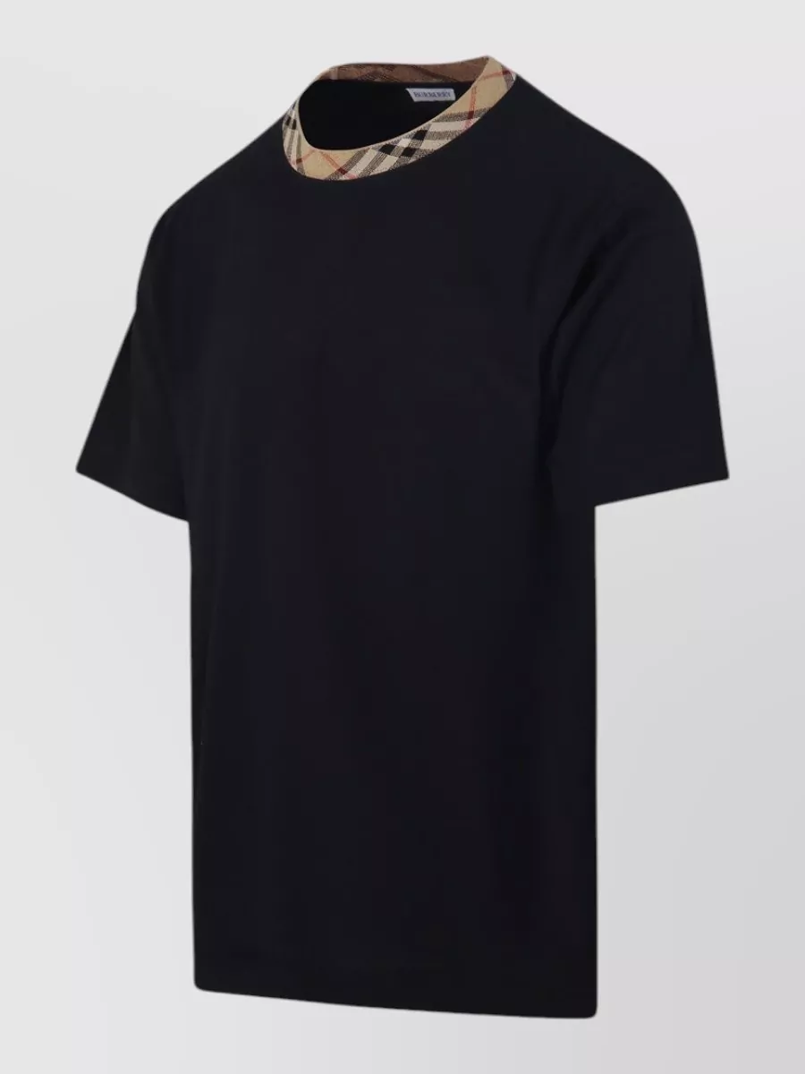 Burberry Cotton Check Trim Crew Neck T-Shirt