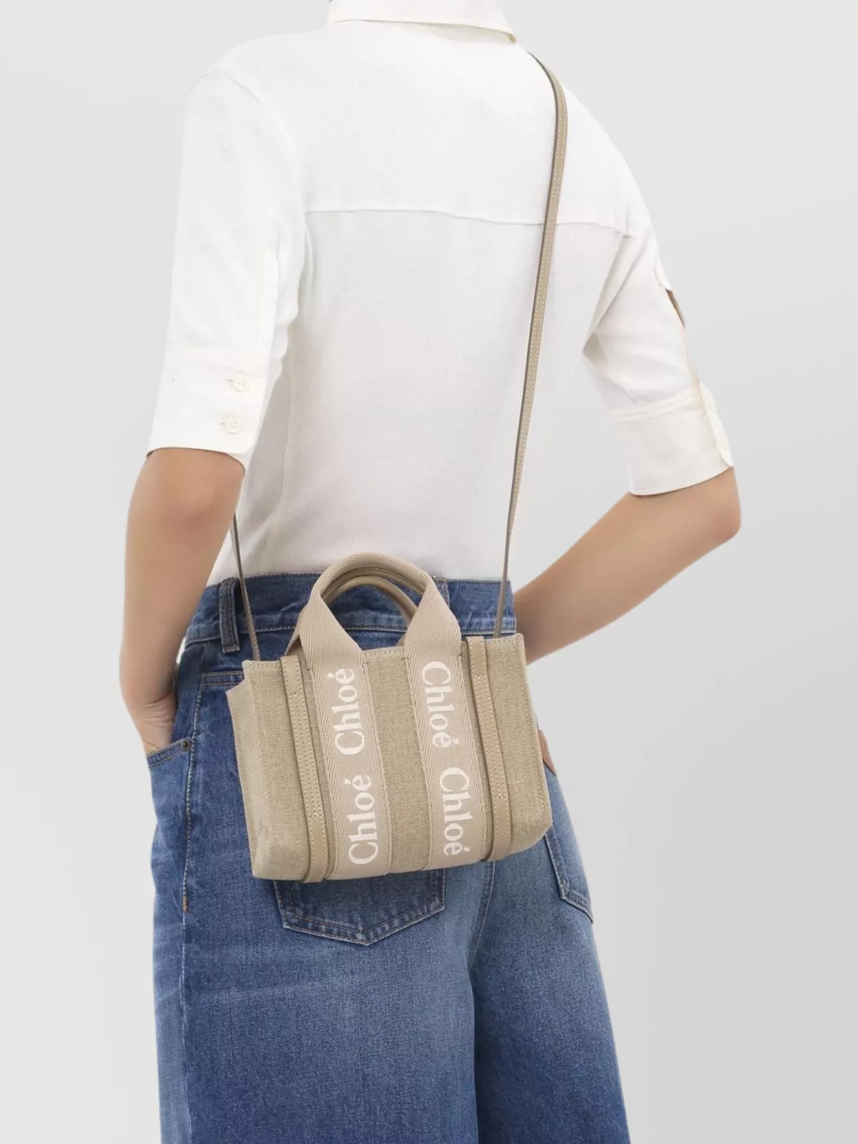 Chloé Mini Woody Tote Bag Linen Leather