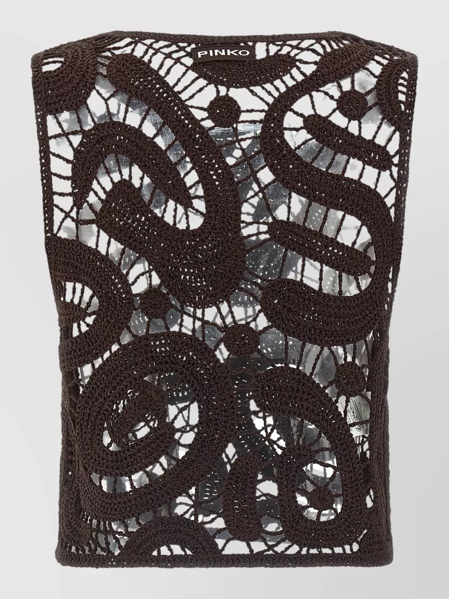 Pinko Crochet Cropped Crew Neck Knitted Top