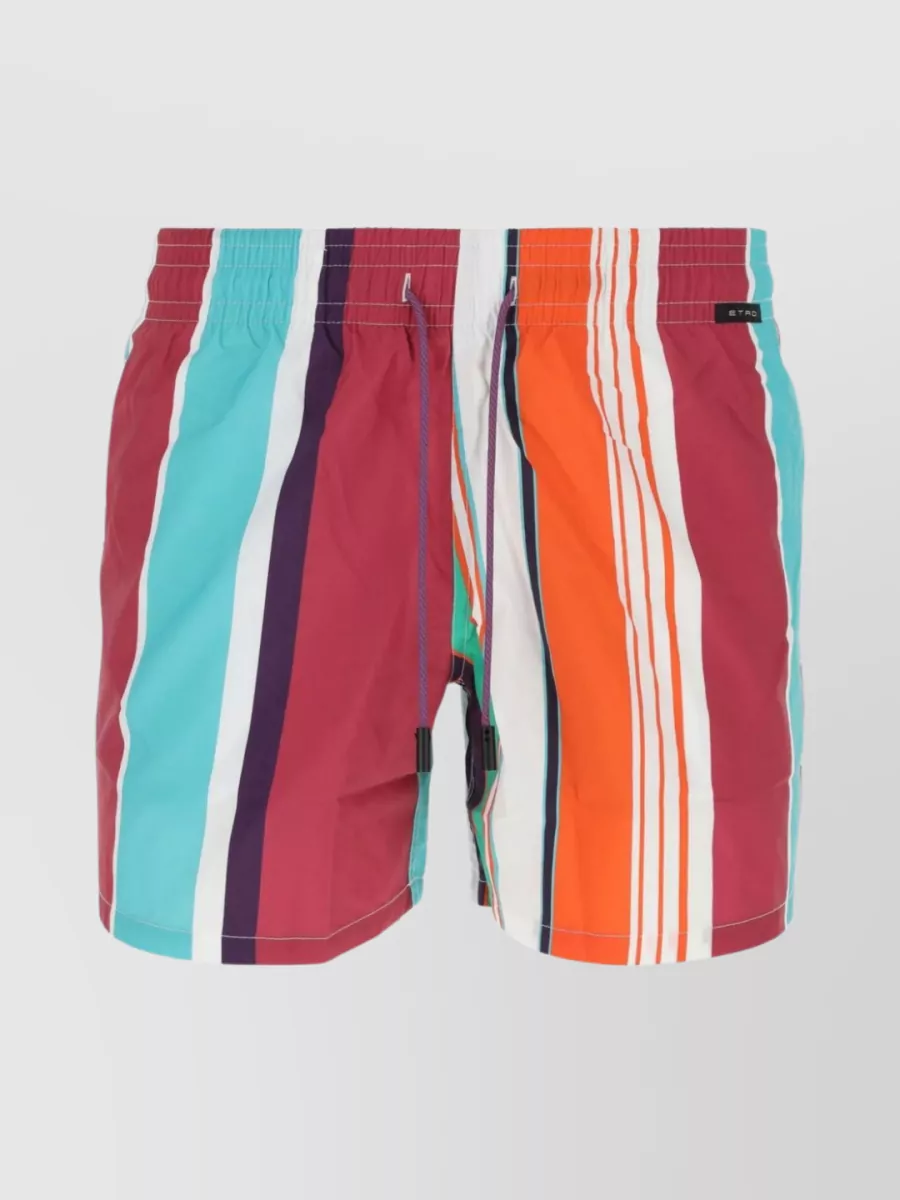 Shop Etro Elastic Waist Striped Swim Shorts In Multicoloured