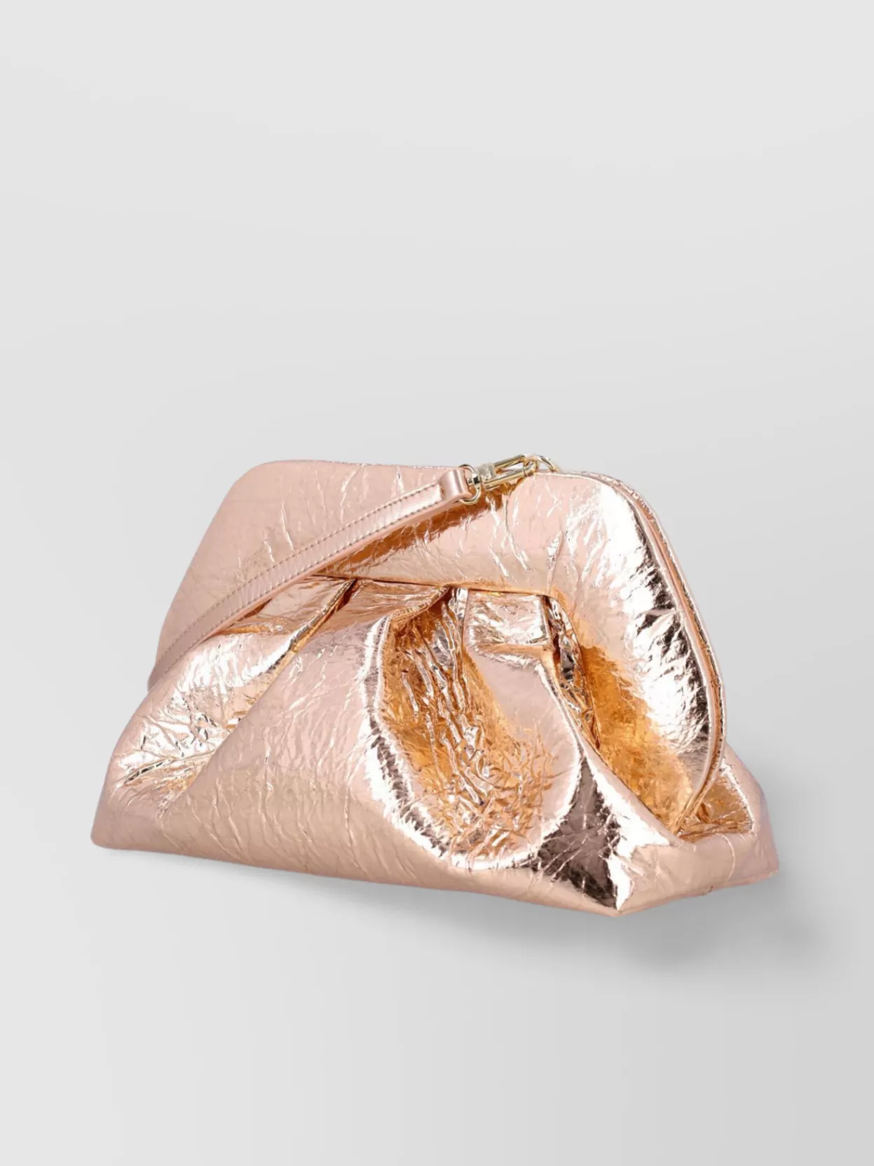 Themoirè Metallic Crinkled Fold-over Clutch With Detachable Strap