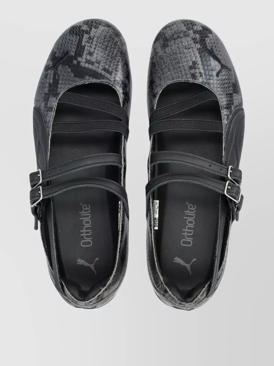 Puma Leather Snake-Effect Ballerina Flats