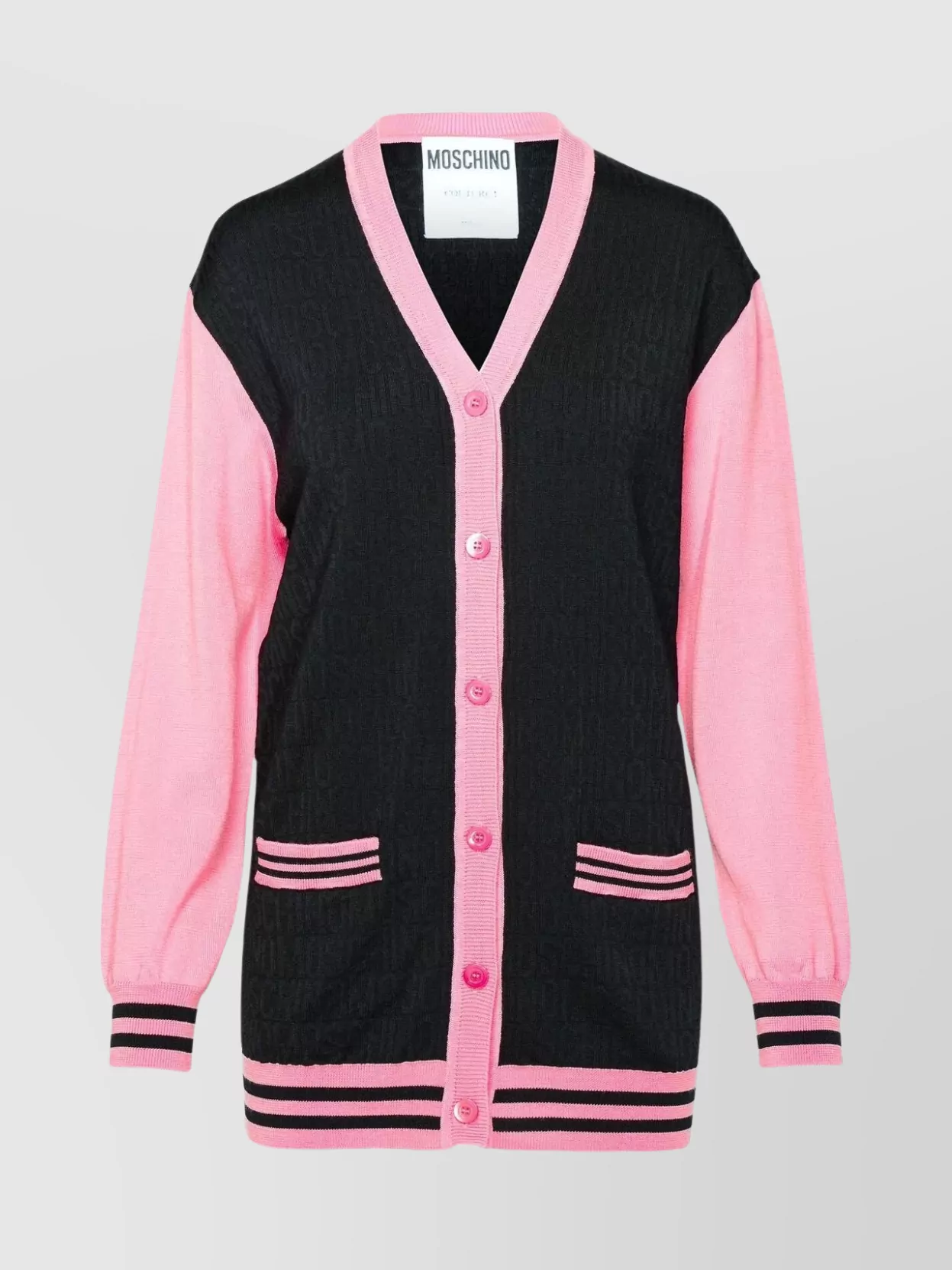 Shop Moschino Wool Cardigan With V-neck And Contrast Sleeves