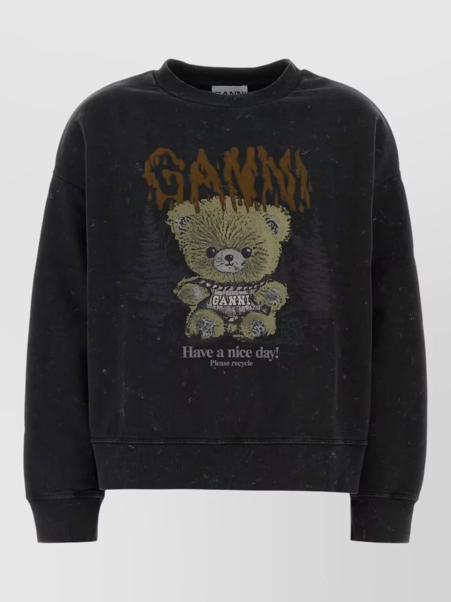 Ganni cotton graphic-print oversized sweatshirt