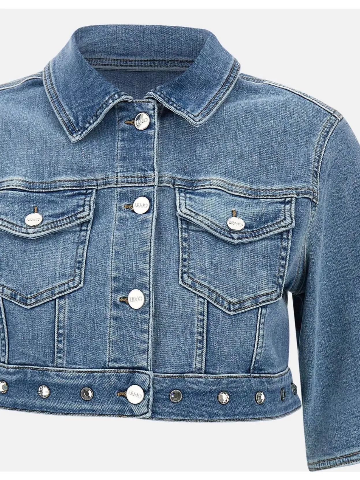 Liu •jo Cropped Denim Jacket With Stone And Stud Embellishments