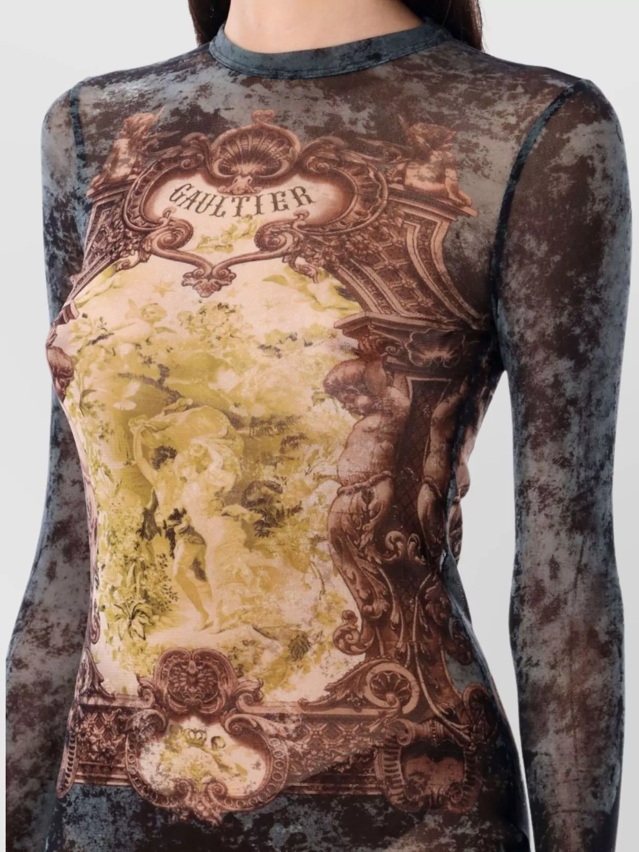 Jean Paul Gaultier Medallion Print Mesh Long Skirt In Multi