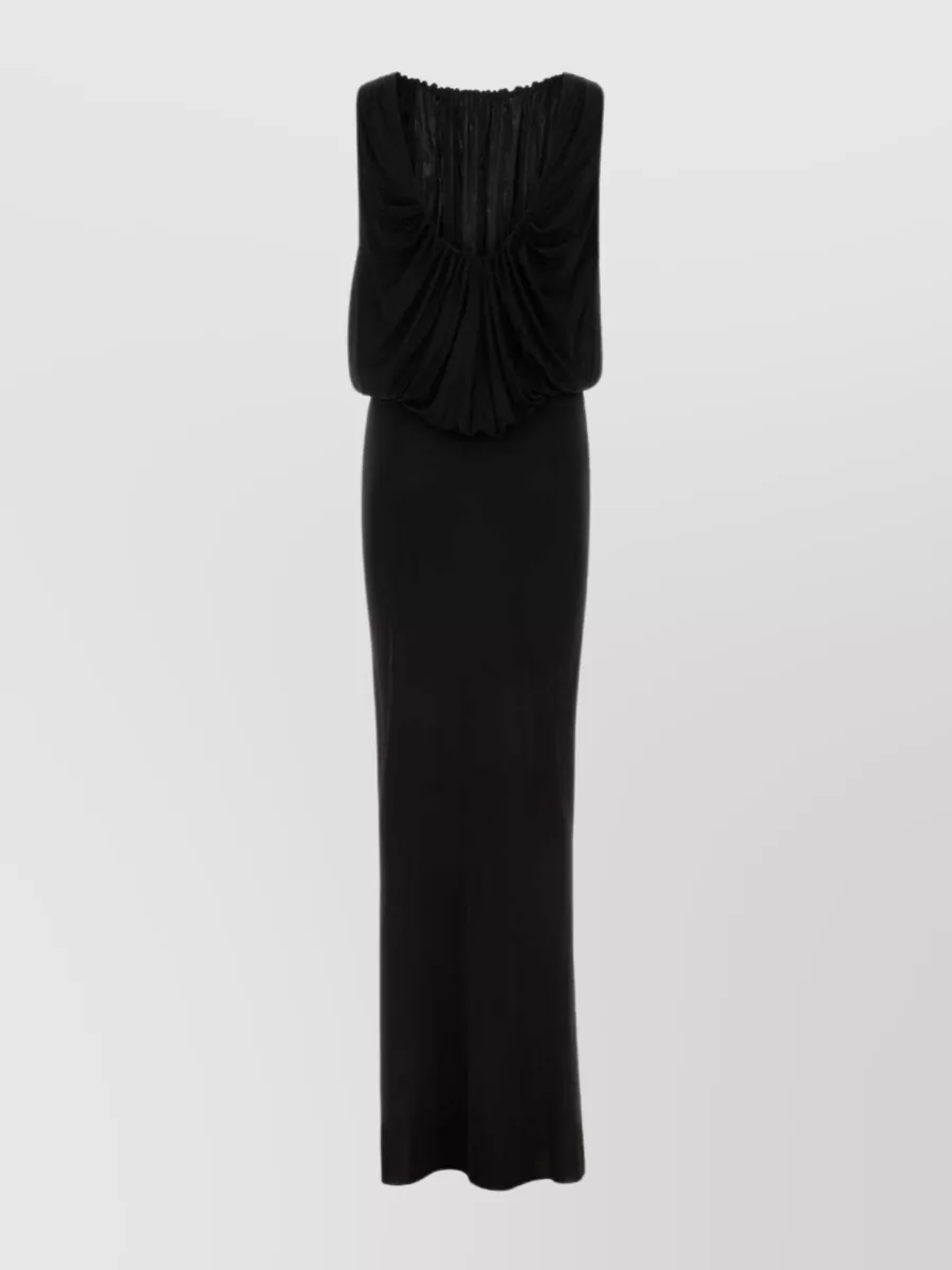 Shop Saint Laurent Shoulder-baring Long Dress With Gathered Accents In Black