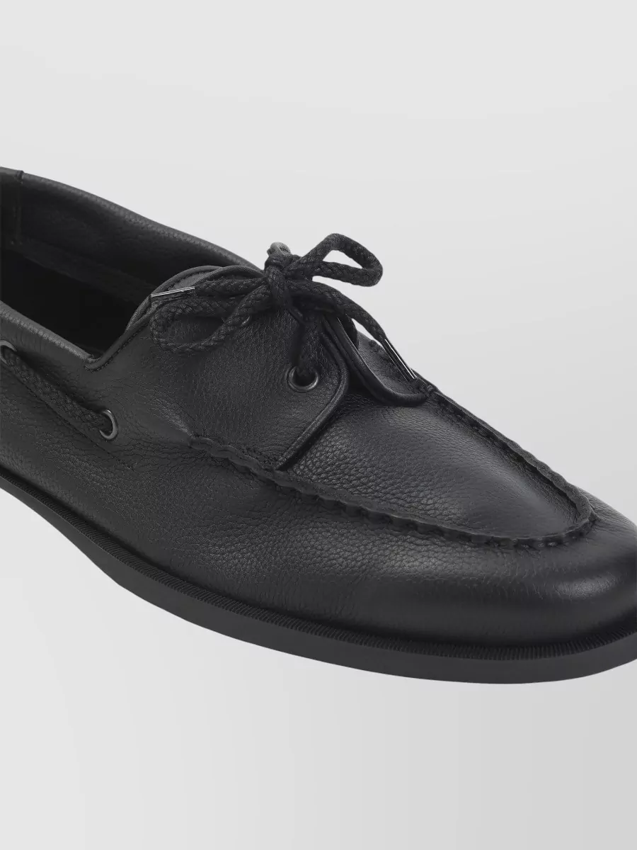 John Lobb Round Toe Textured Leather Rubber Sole Loafers