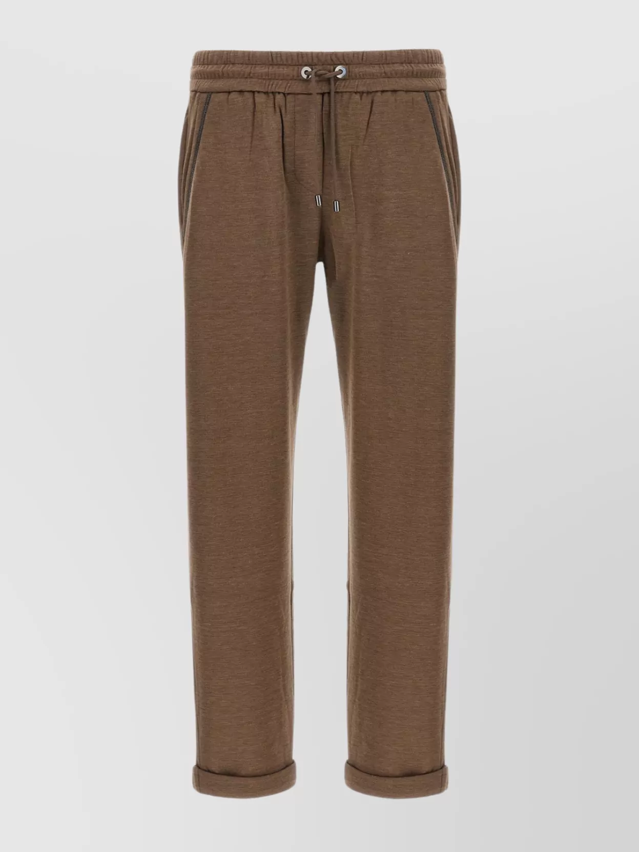 Brunello Cucinelli Cotton-silk Blend Joggers With Side Monile Detail In Brown