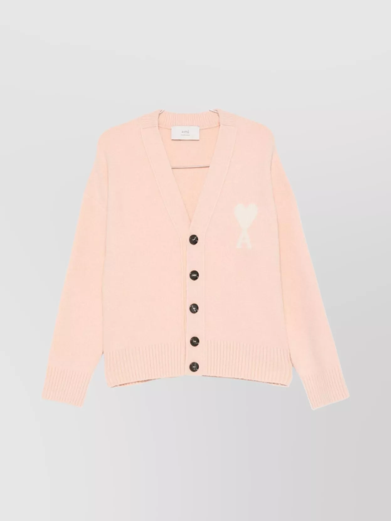 Ami Alexandre Mattiussi Heart Motif Wool Cardigan With Long Sleeves In Neutral