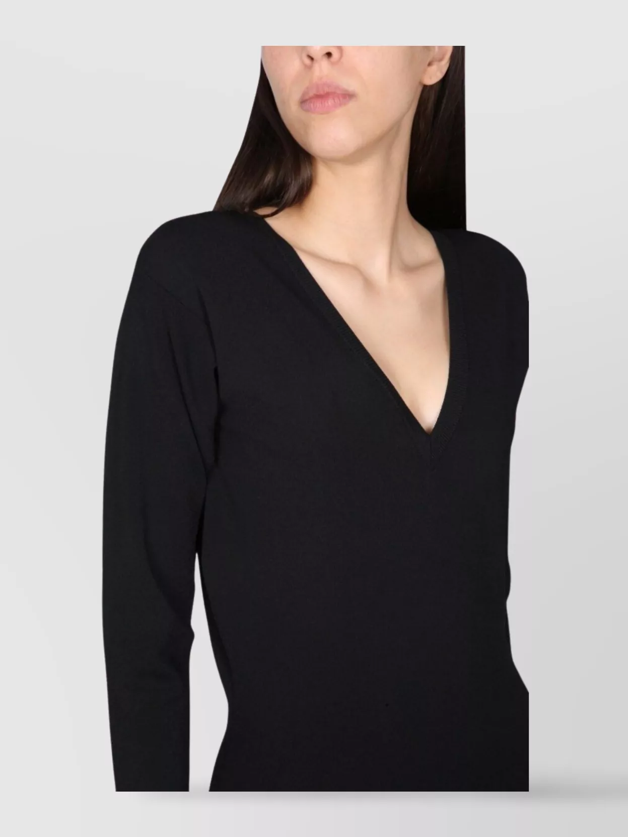Stella Mccartney Knee-length V-neck Dress Long Sleeves In Black