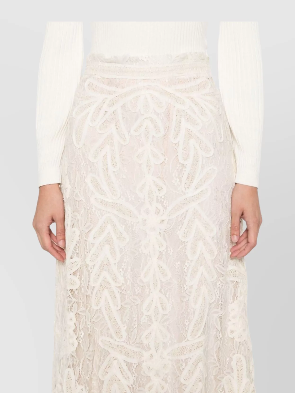 Parosh Lace Floral Midi Skirt