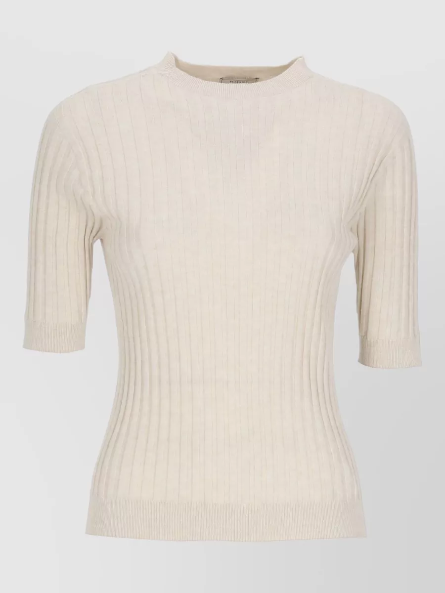 Peserico ribbed 3/4-sleeve crewneck knitted top