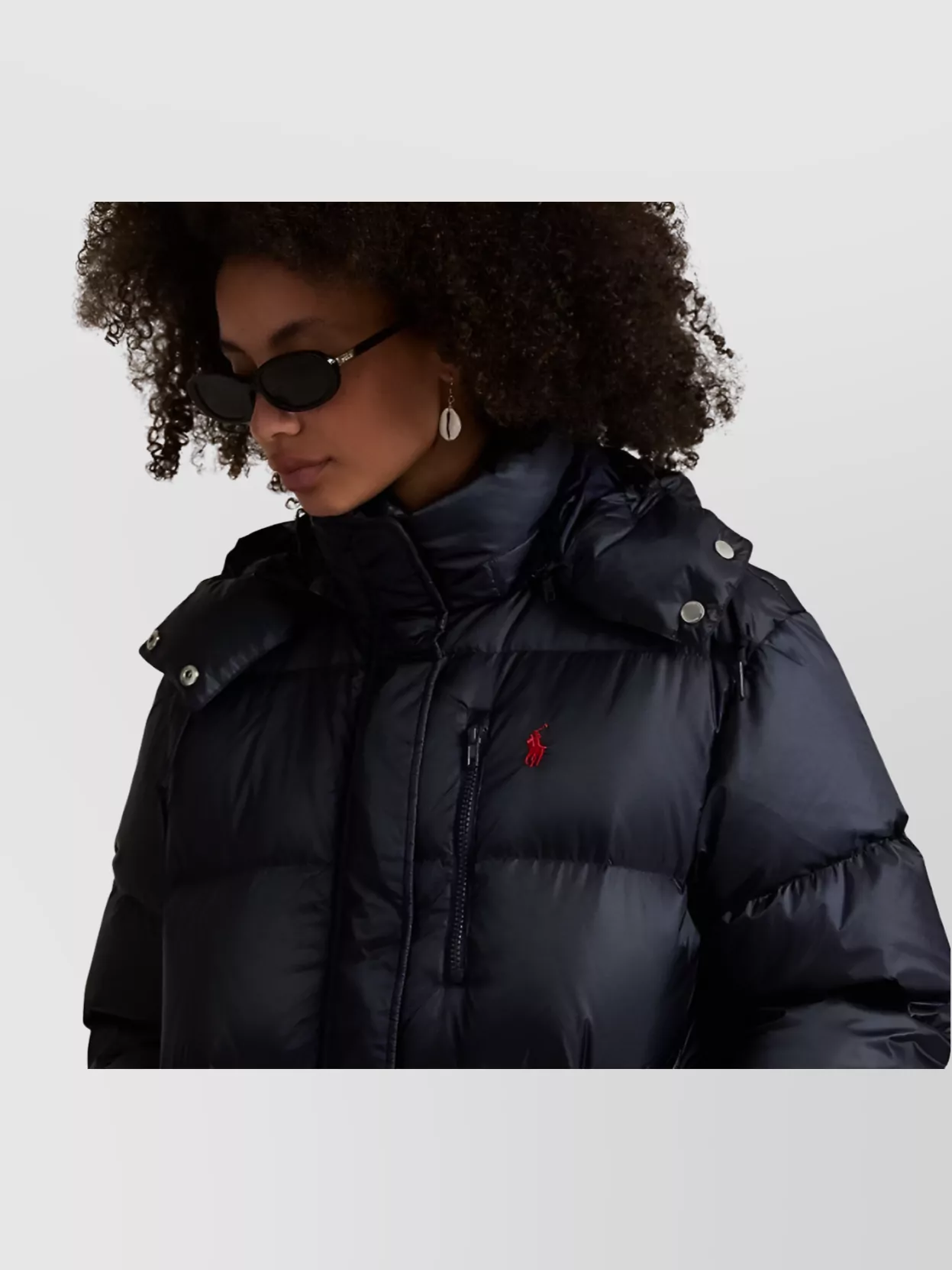 Ralph Lauren Insulated Hooded Quilted Coat With High Collar In Gray