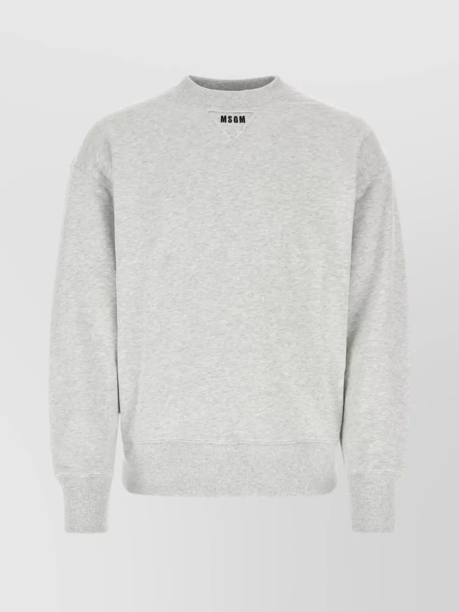 Shop Msgm Cotton Ribbed Crew-neck Sweatshirt In Grey