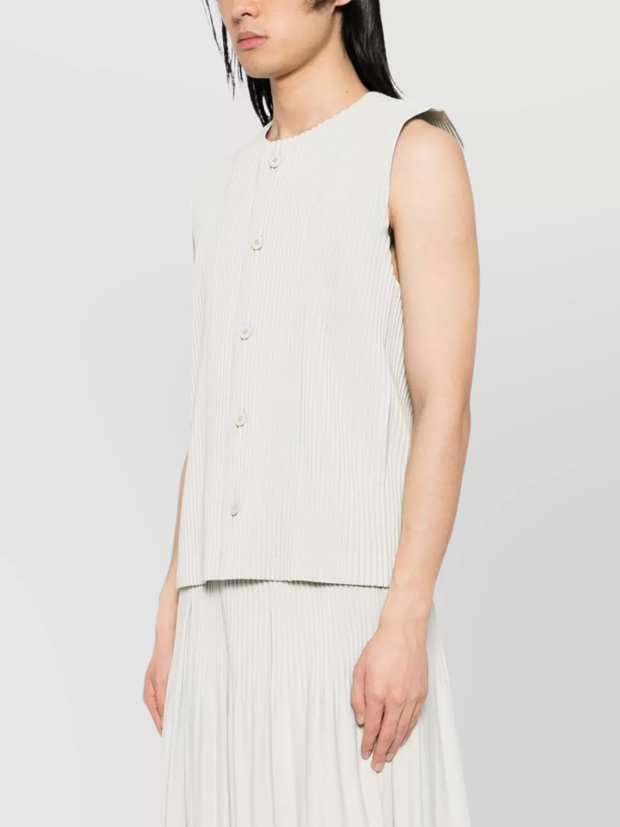 Shop Issey Miyake Pleated Texture Sleeveless Vest With Round Buttons