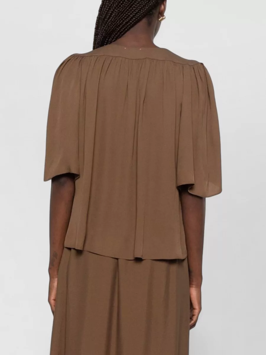 Forte Forte Crepe-Texture V-Neck Cape-Sleeve Maxi Dress