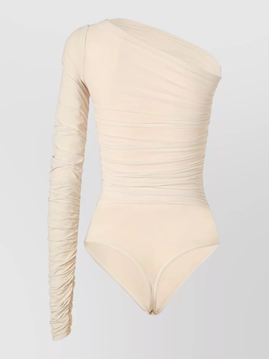 Wolford One Shoulder Ruched Thong Sleeve Bodysuit
