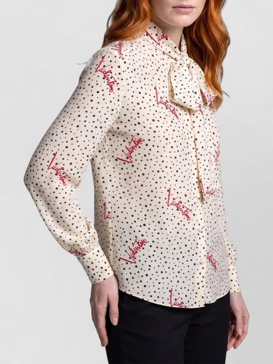 Valentino Garavani Silk Printed Tie-Neck Long-Sleeve Blouse