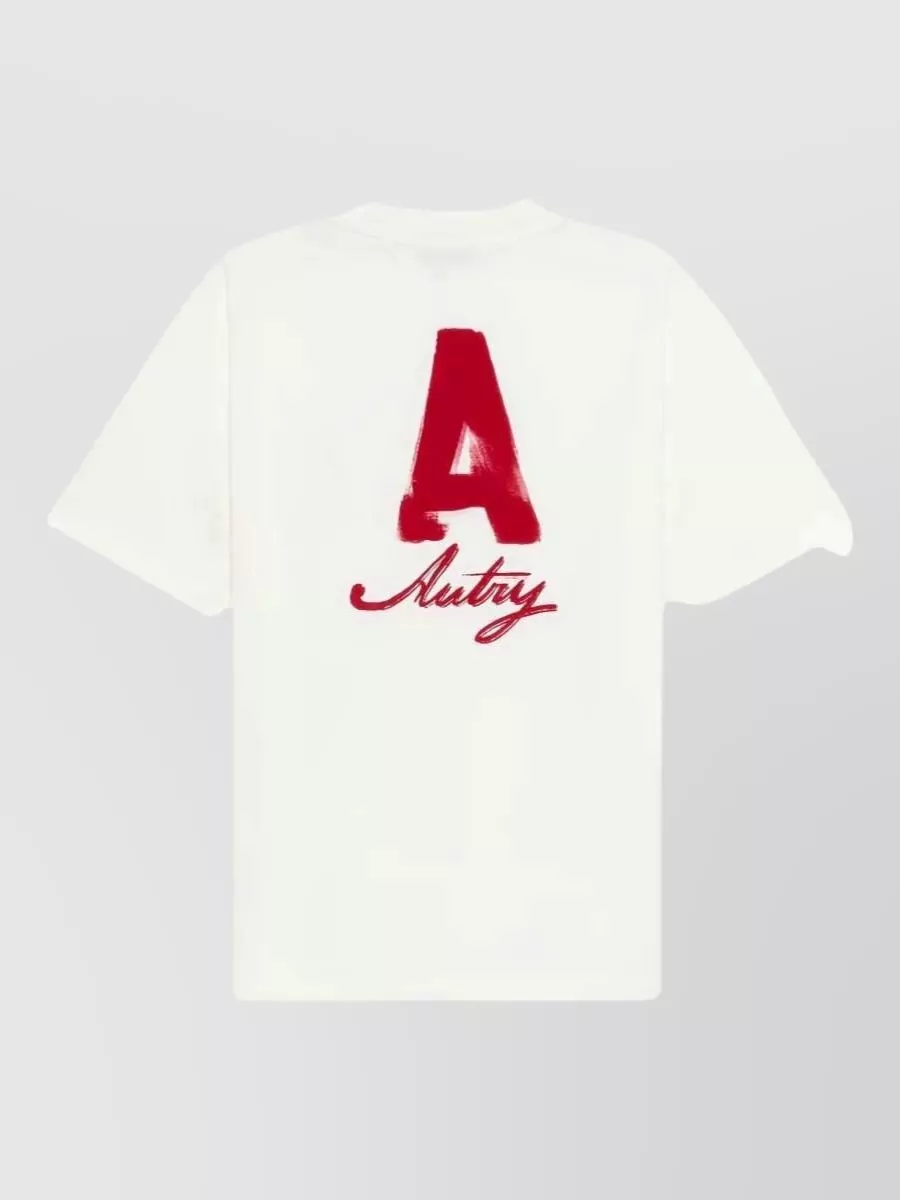 Autry Ribbed Crew Neck Logo Print Cotton T-Shirt