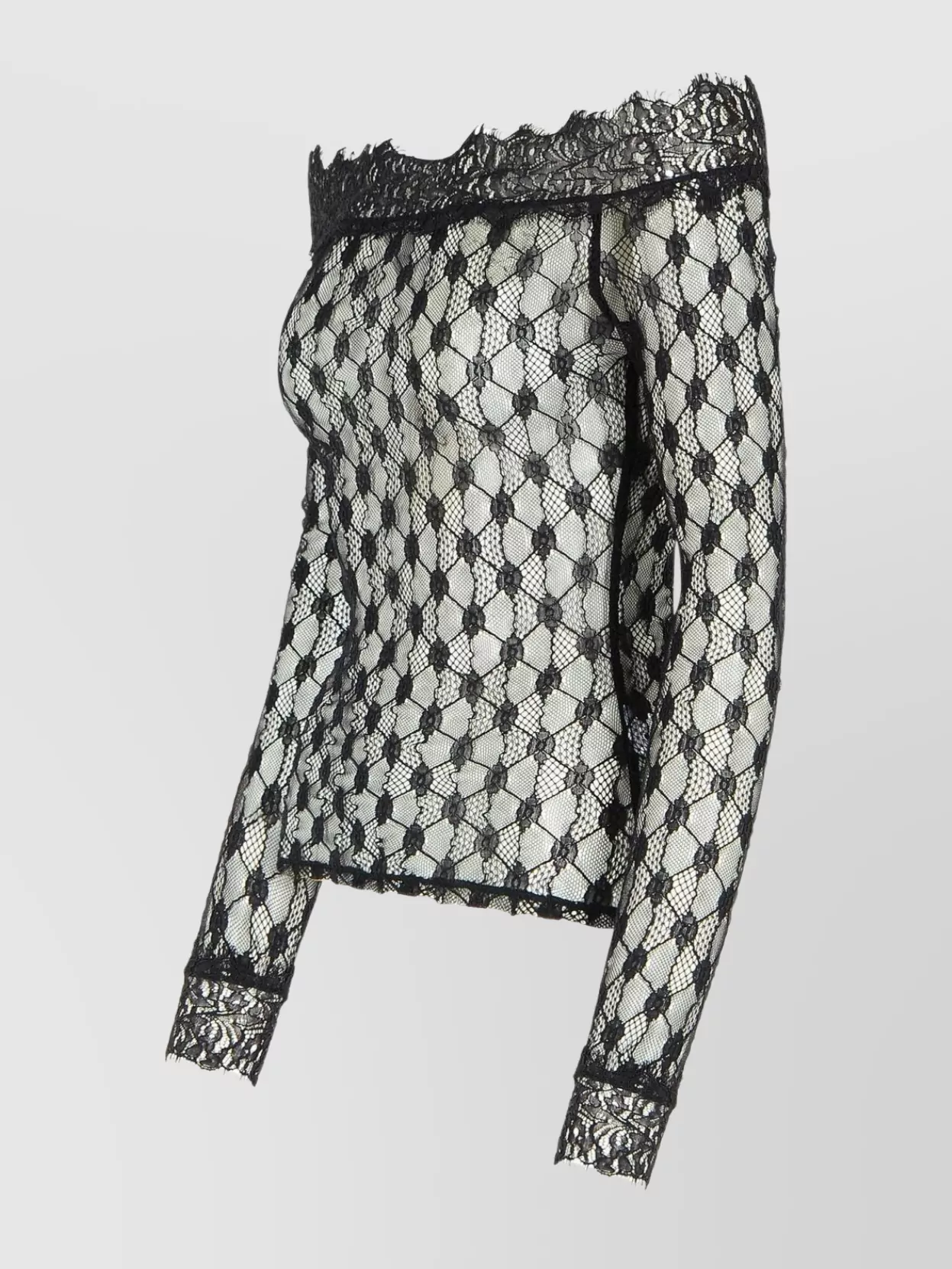 Isabel Marant Sheer Lace Off-shoulder Knit Sweater In Black